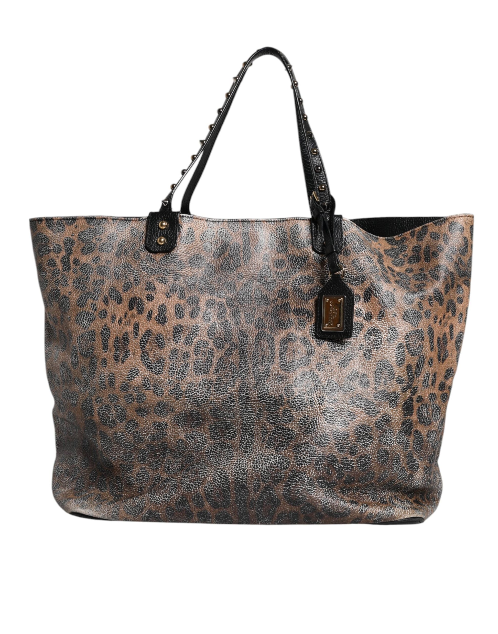Dolce &amp; Gabbana Braune Tragetasche BEATRICE aus Leder mit Logo-Plakette und Leopardenmuster