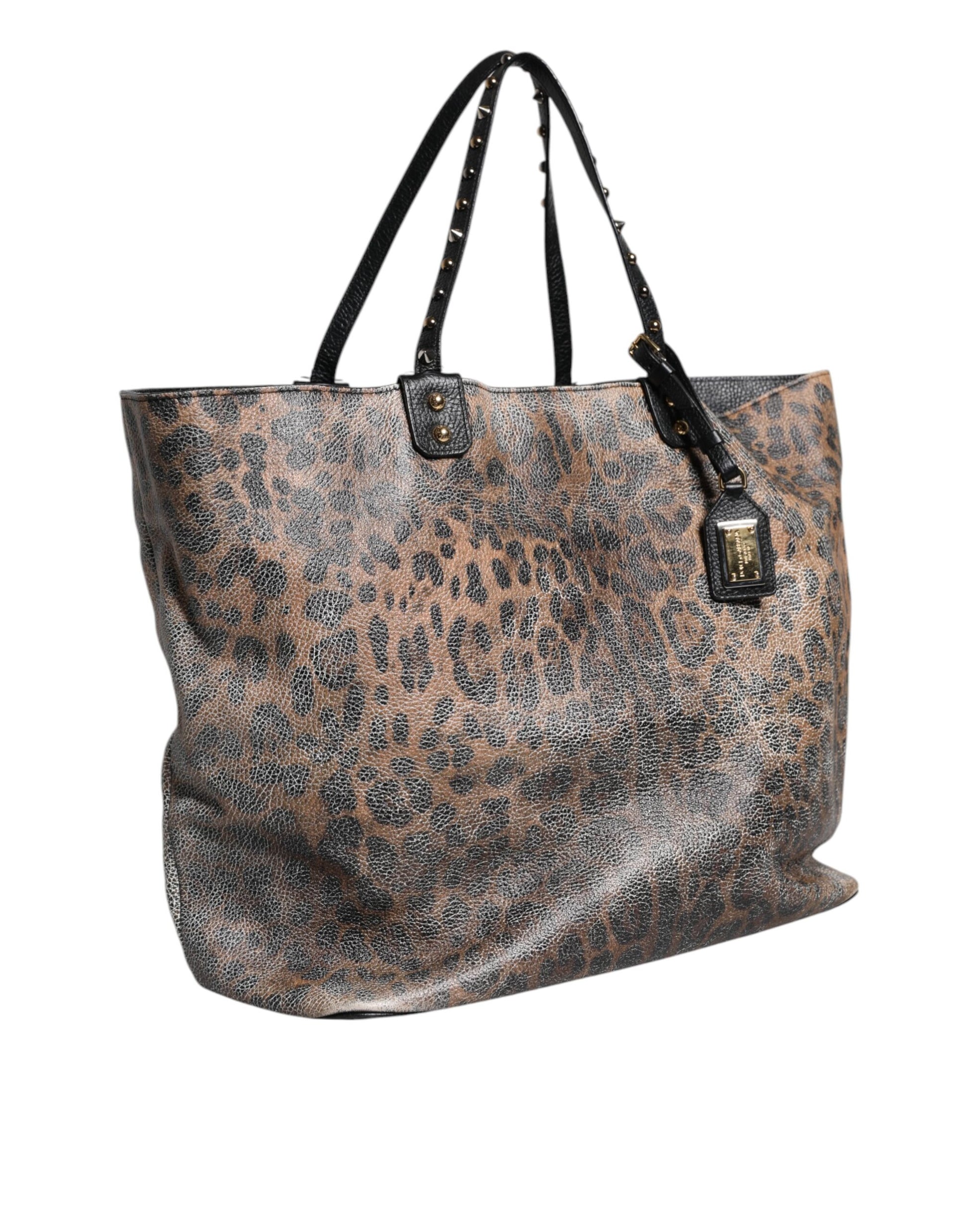 Dolce &amp; Gabbana Braune Tragetasche BEATRICE aus Leder mit Logo-Plakette und Leopardenmuster