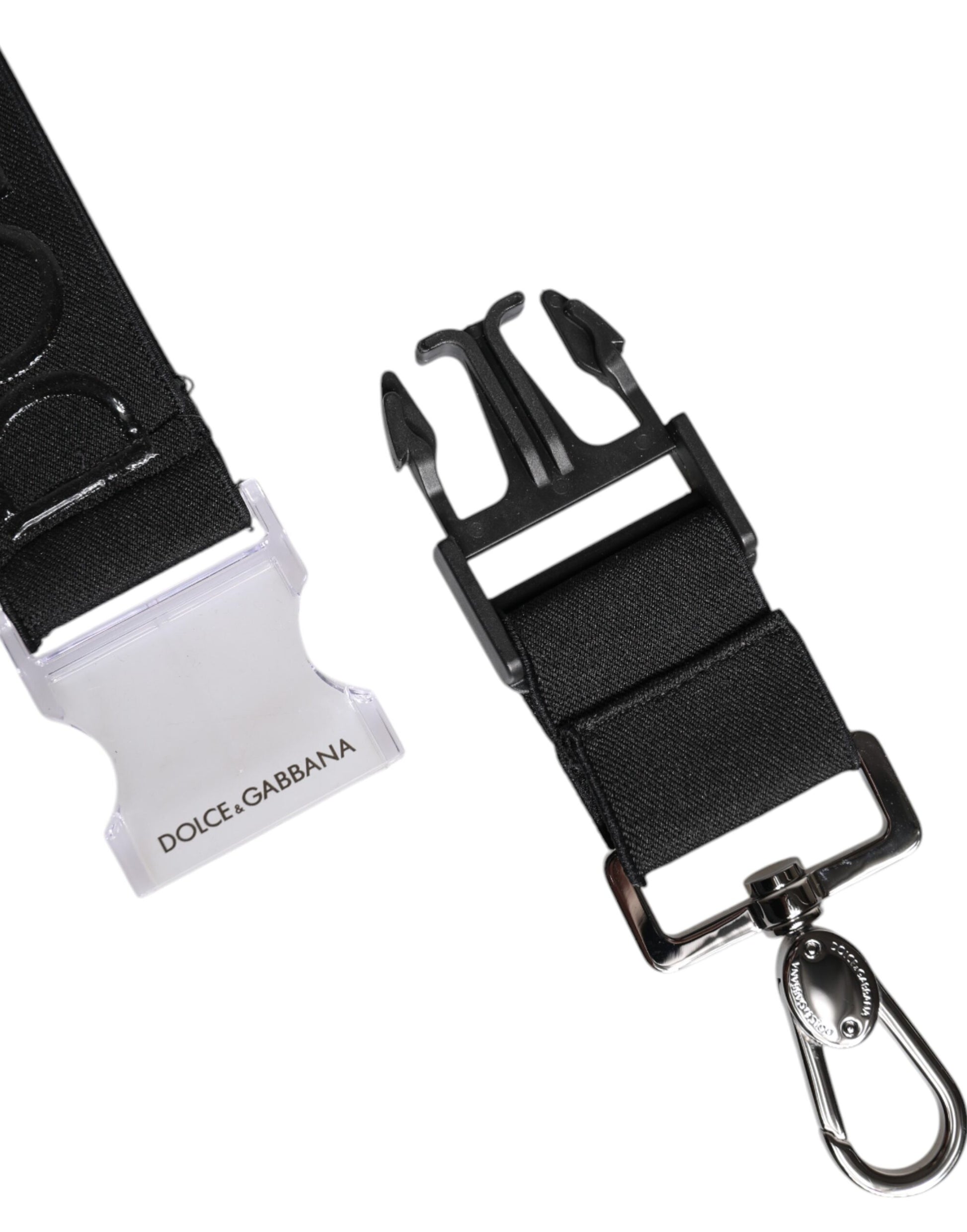 Dolce & Gabbana Black Stretch Polyester Rubberised DG Logo Keychain