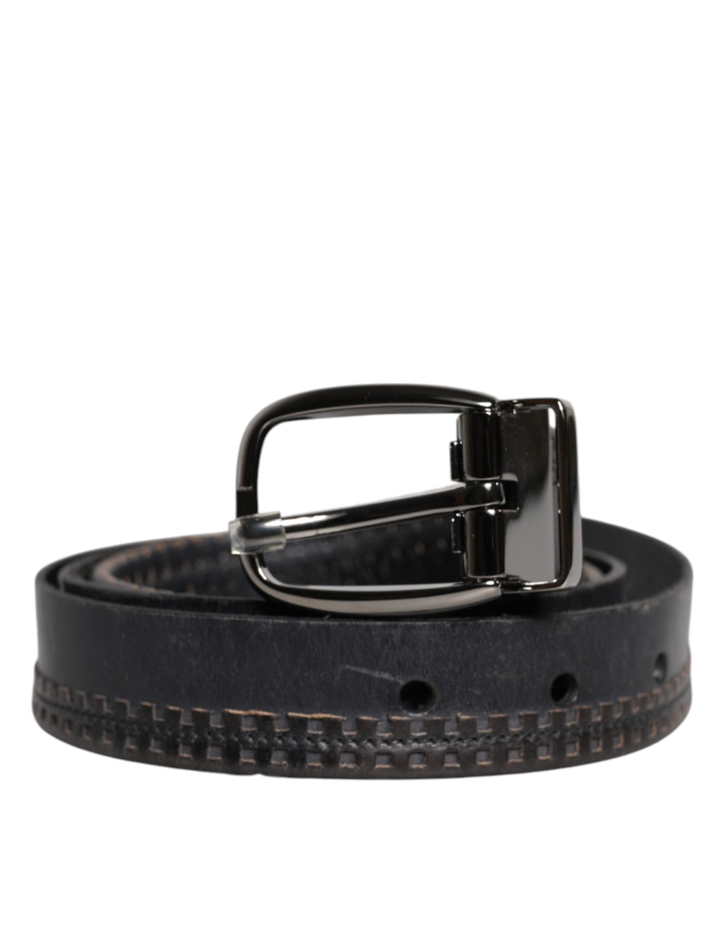 Ceinture Dolce & Gabbana en cuir noir avec boucle en métal argenté
