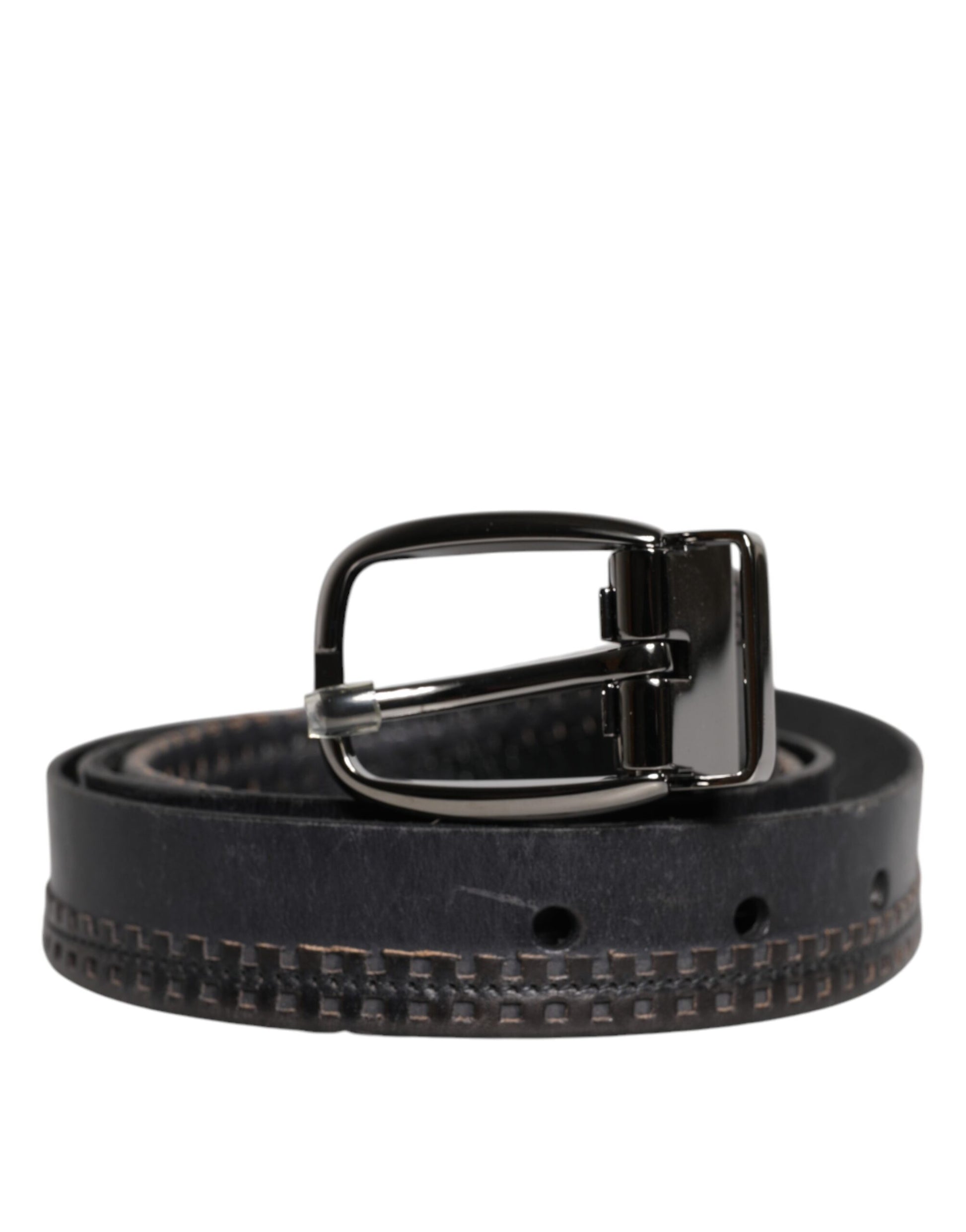 Ceinture Dolce & Gabbana en cuir noir avec boucle en métal argenté