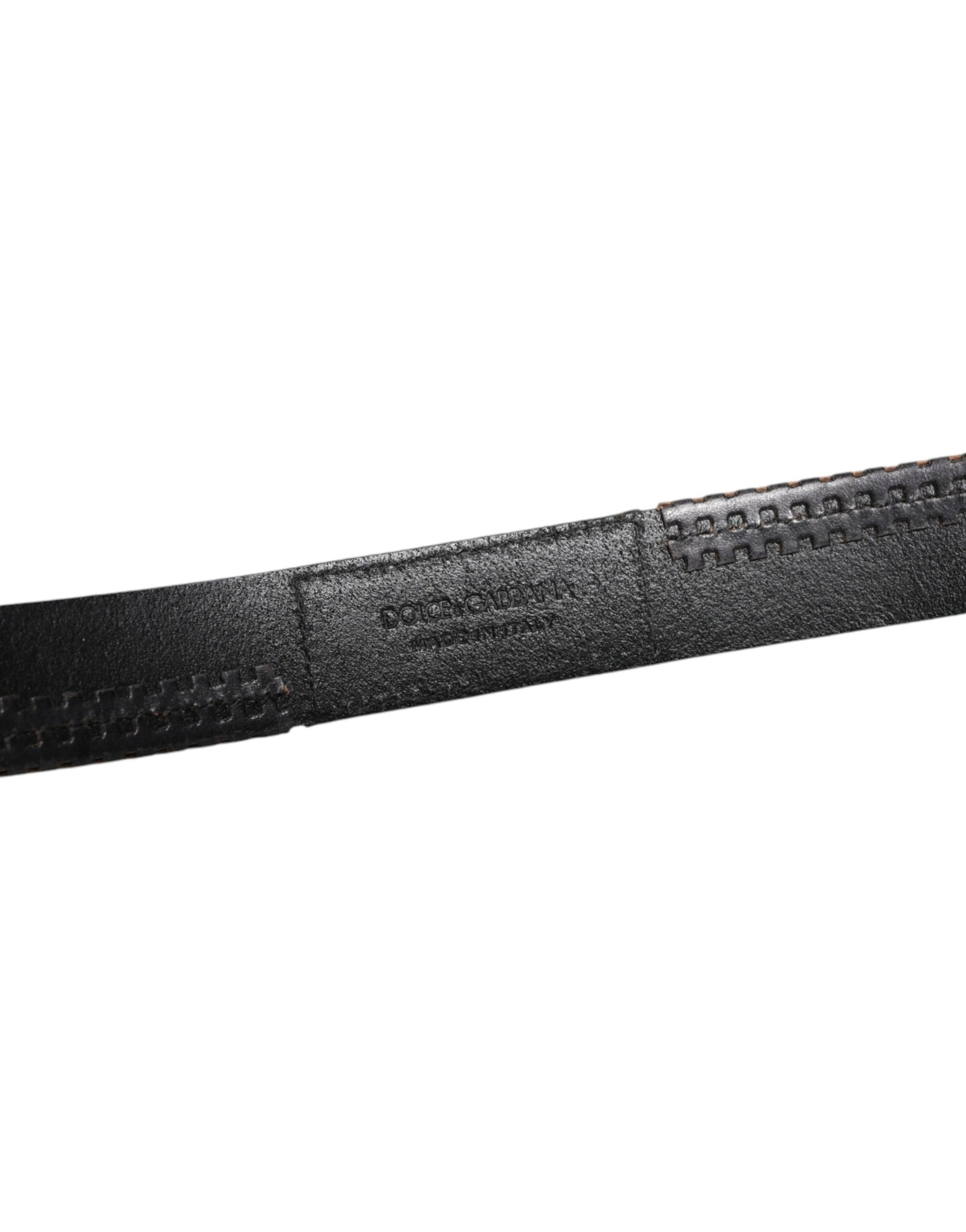 Ceinture Dolce & Gabbana en cuir noir avec boucle en métal argenté
