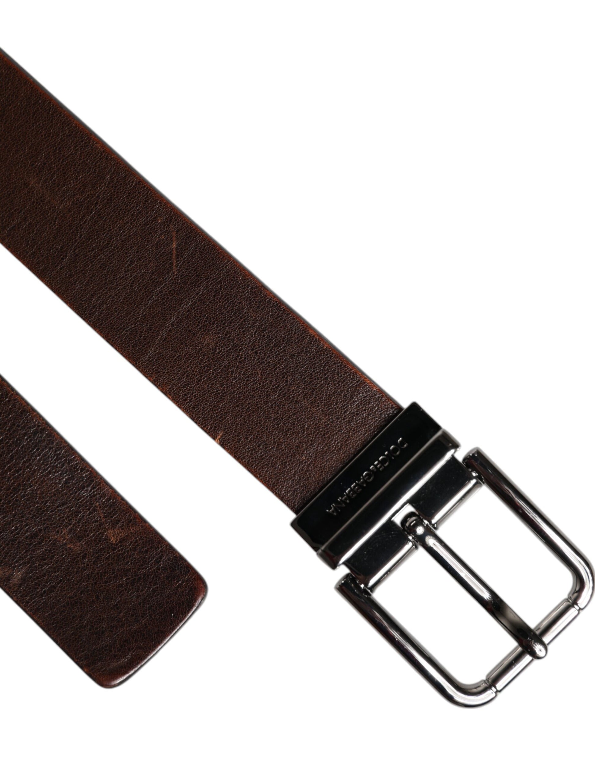 Ceinture Dolce & Gabbana en cuir marron avec boucle logo en métal classique