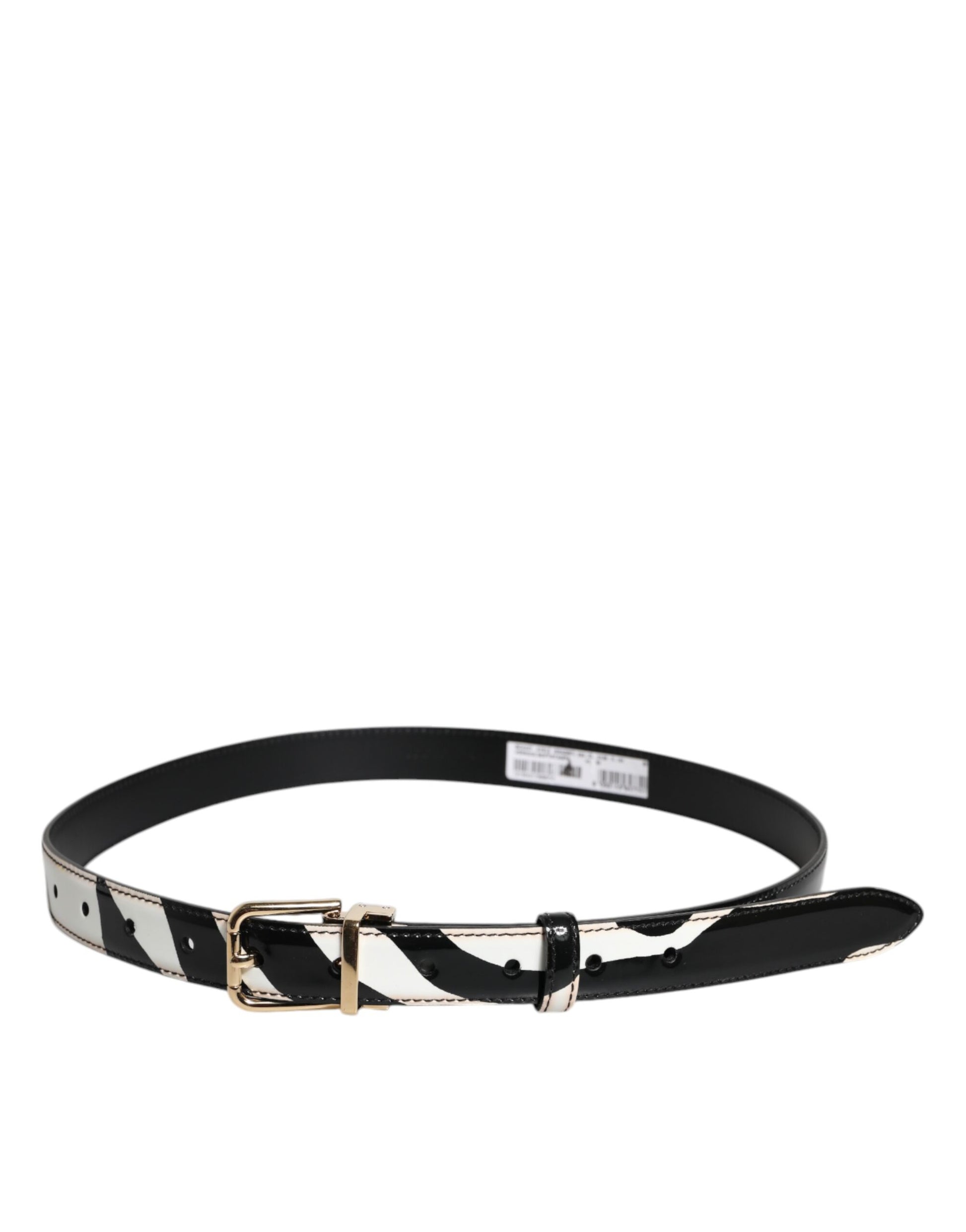 Ceinture Dolce & Gabbana Noire et Blanche Motif Zèbre avec Boucle Logo en Métal Doré
