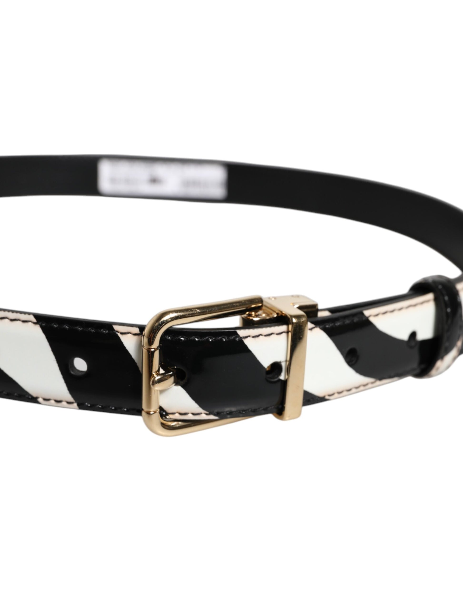 Ceinture Dolce & Gabbana Noire et Blanche Motif Zèbre avec Boucle Logo en Métal Doré