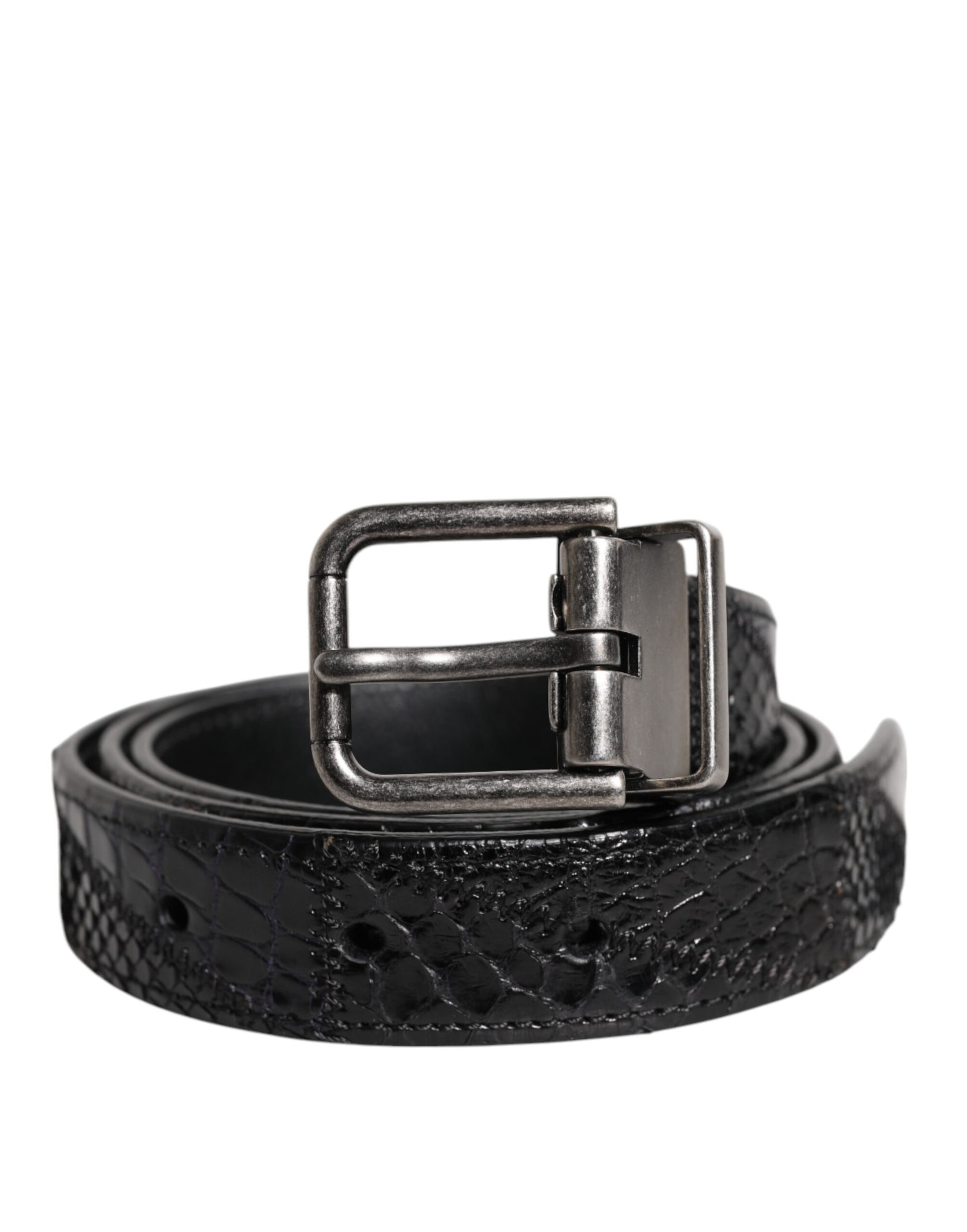 Ceinture Dolce & Gabbana en cuir exotique noir avec boucle à logo métallique