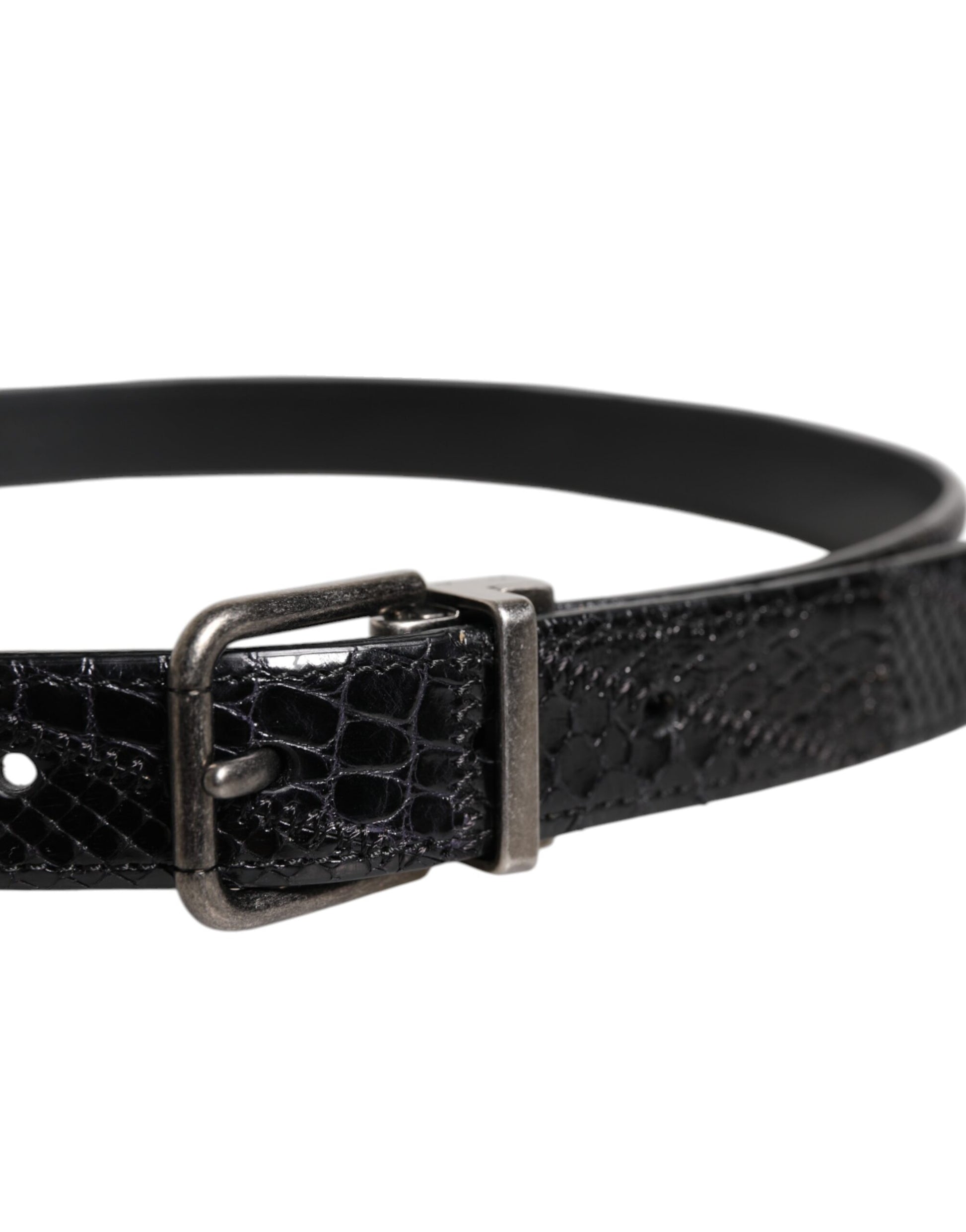 Ceinture Dolce & Gabbana en cuir exotique noir avec boucle à logo métallique