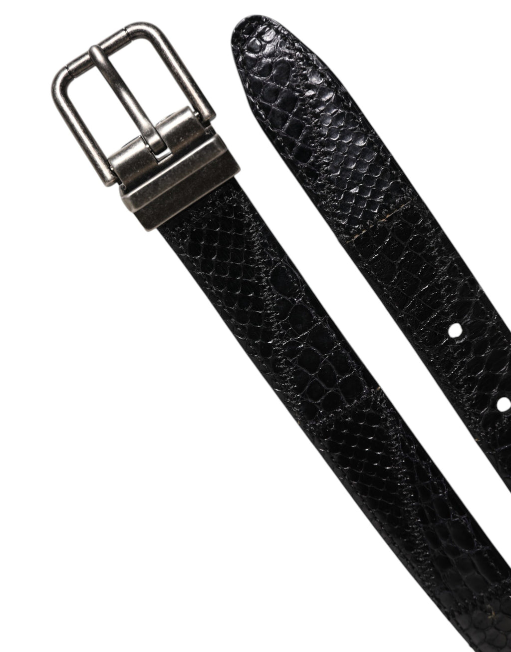 Ceinture Dolce & Gabbana en cuir exotique noir avec boucle à logo métallique