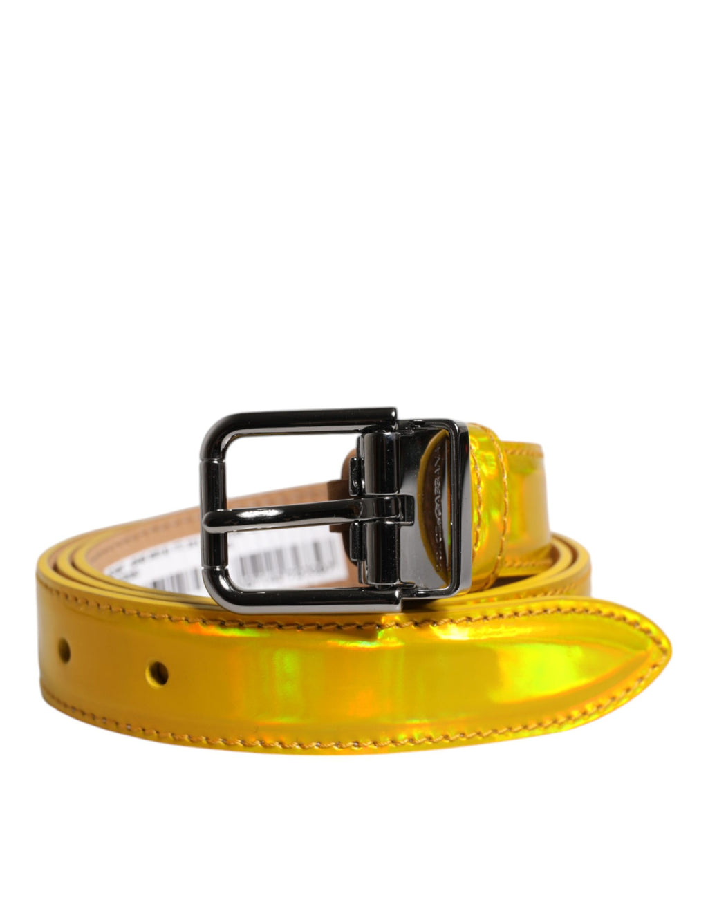 Ceinture Dolce & Gabbana en cuir métallisé jaune avec boucle logo en métal