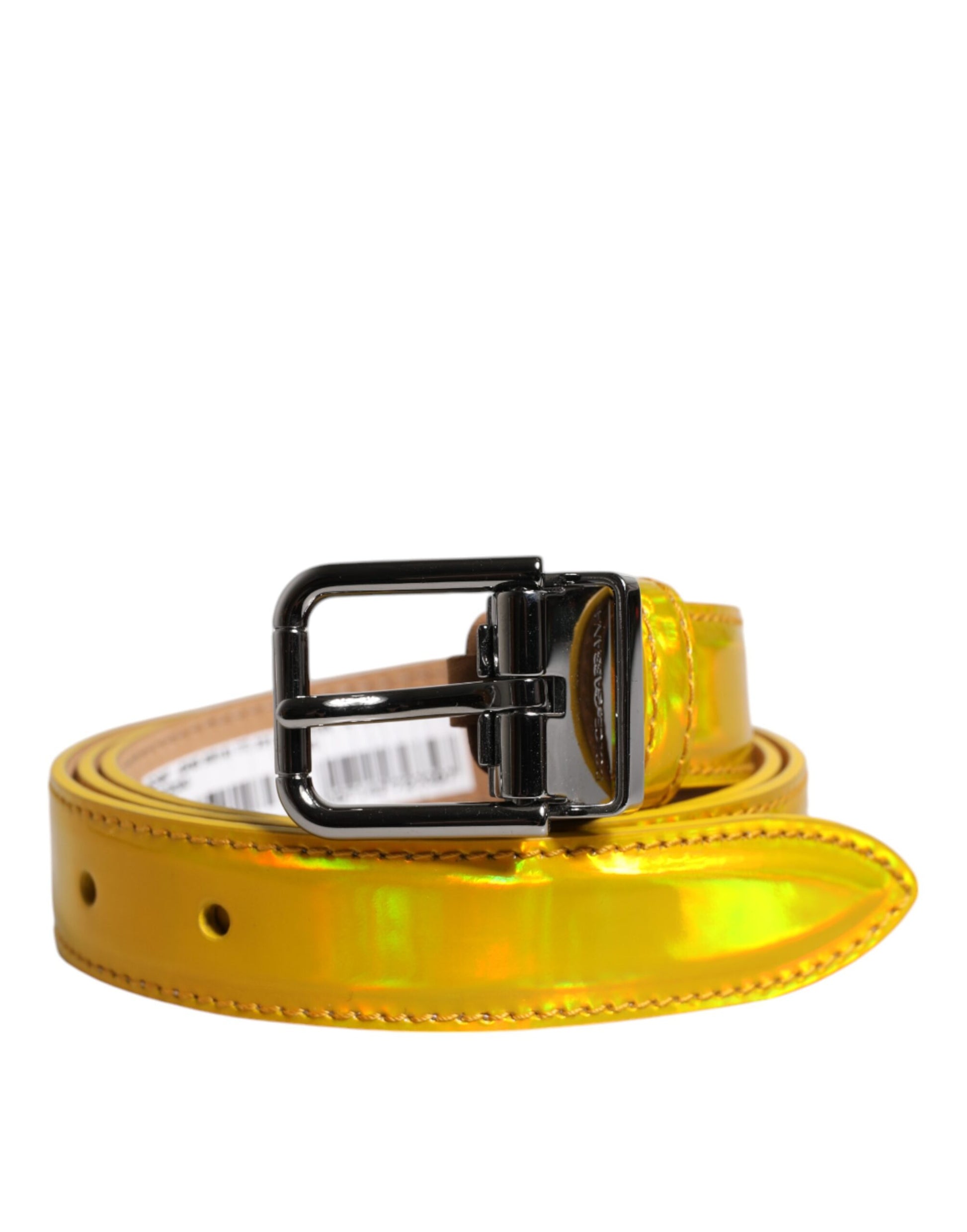 Ceinture Dolce & Gabbana en cuir métallisé jaune avec boucle logo en métal