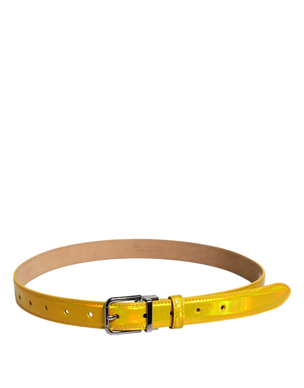 Ceinture Dolce & Gabbana en cuir métallisé jaune avec boucle logo en métal