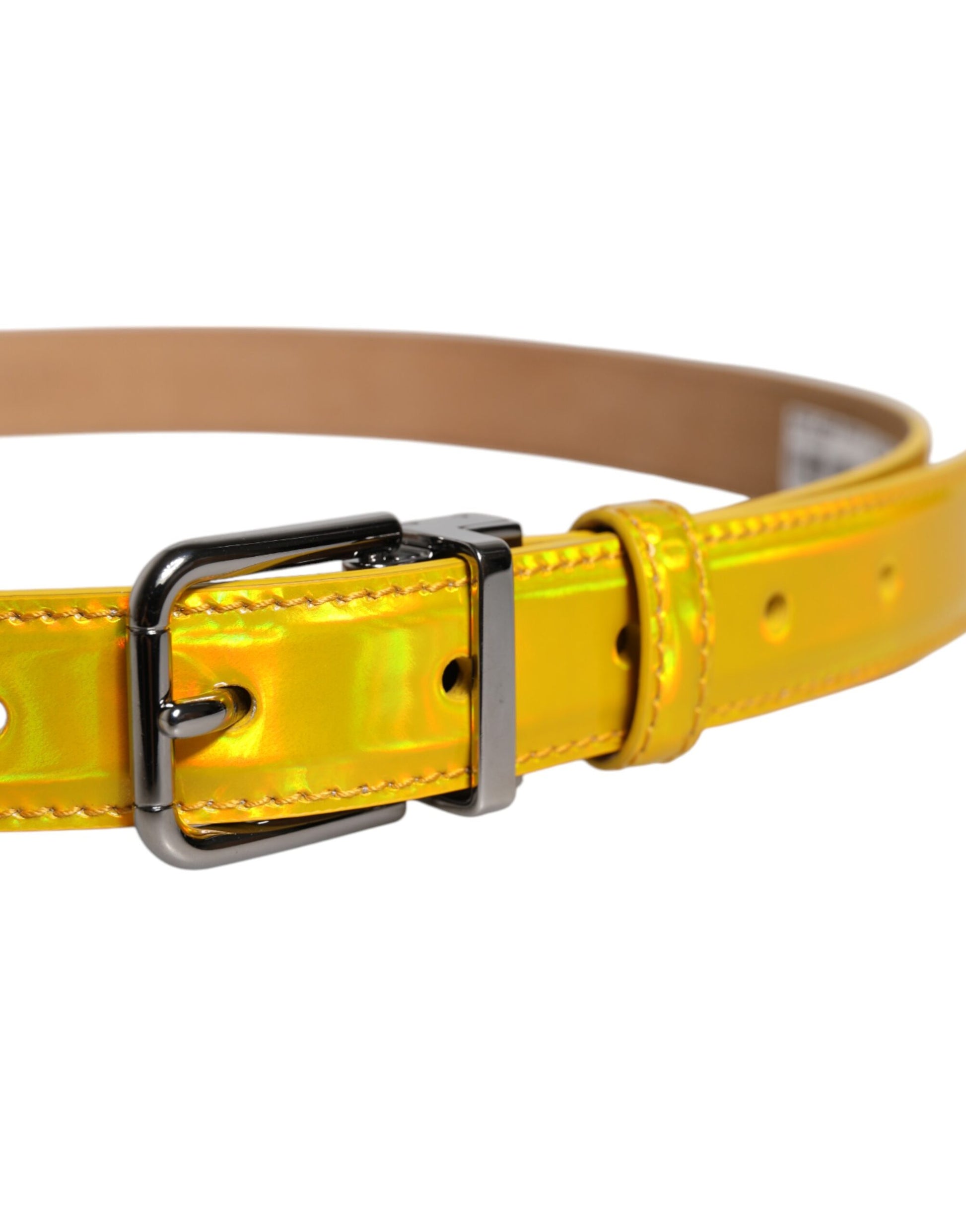 Ceinture Dolce & Gabbana en cuir métallisé jaune avec boucle logo en métal