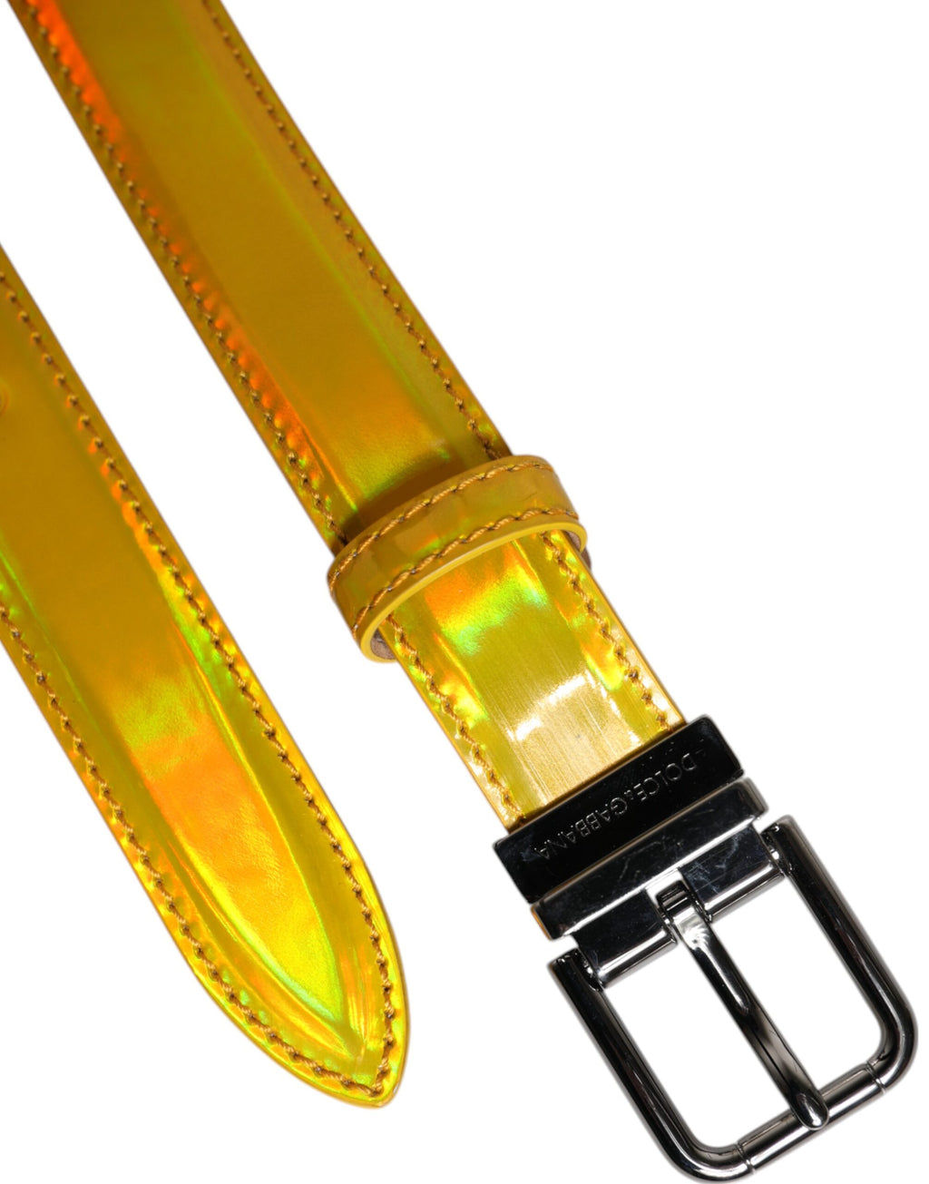 Ceinture Dolce & Gabbana en cuir métallisé jaune avec boucle logo en métal