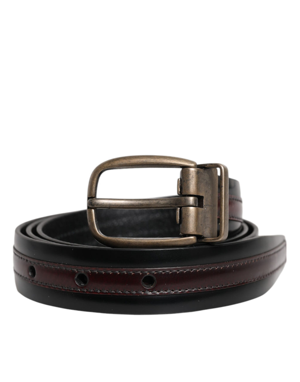 Ceinture Dolce & Gabbana en veau noir et bordeaux avec boucle à logo en métal
