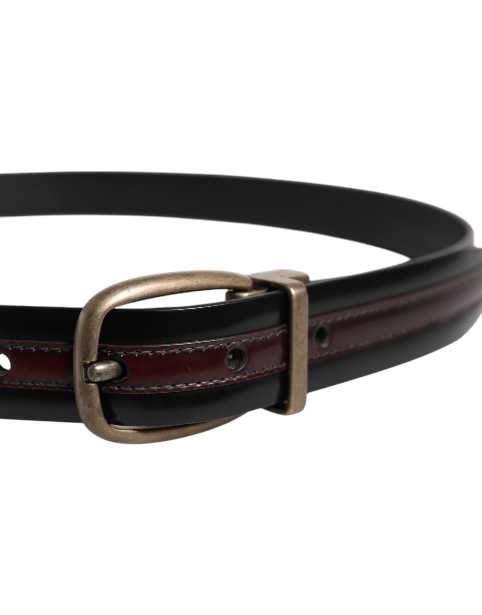 Ceinture Dolce & Gabbana en veau noir et bordeaux avec boucle à logo en métal