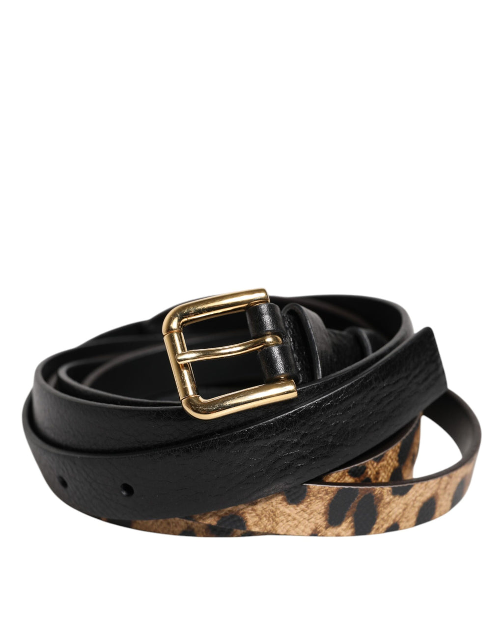 Ceinture Dolce & Gabbana léopard noire avec boucle en métal doré classique