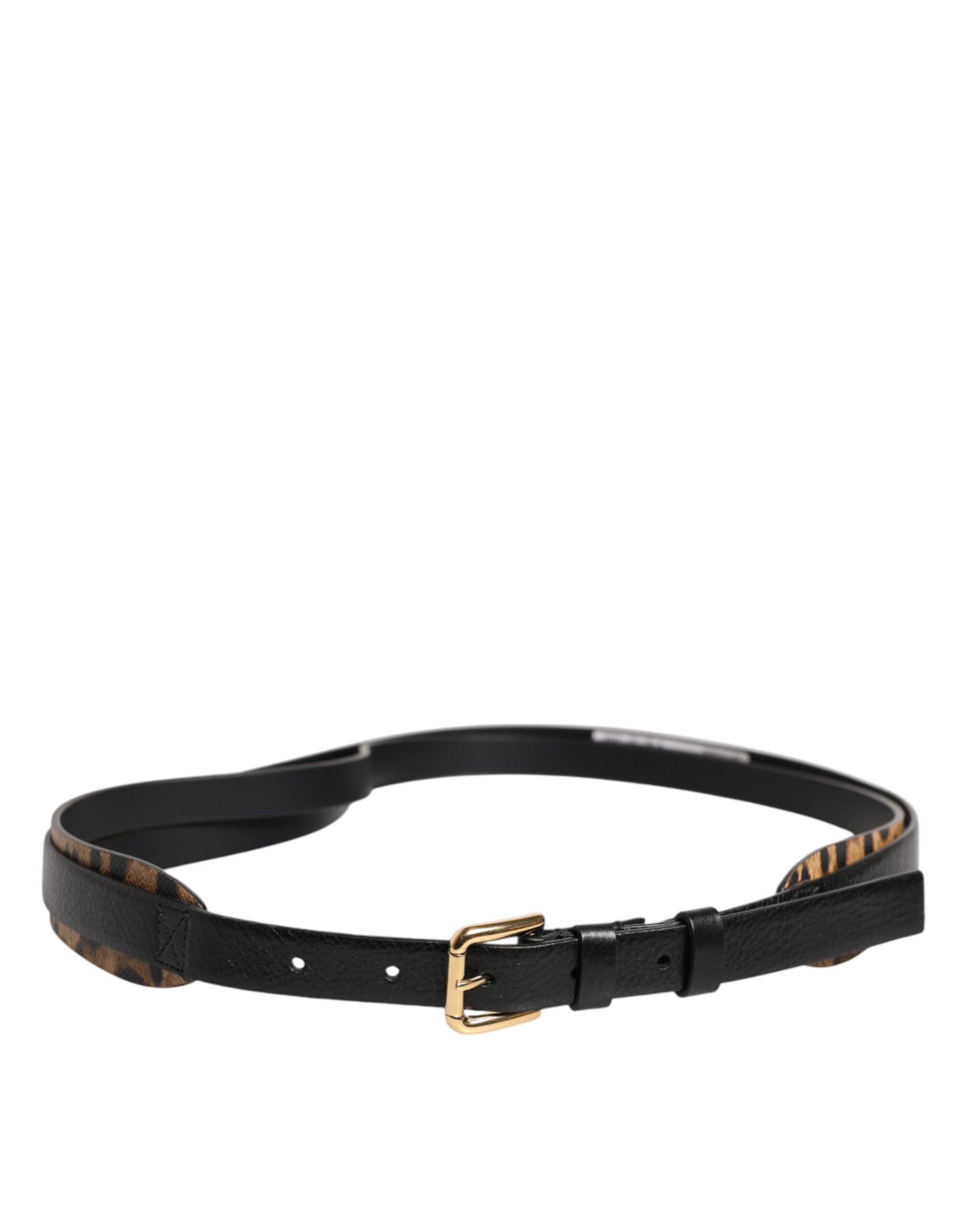 Ceinture Dolce & Gabbana léopard noire avec boucle en métal doré classique