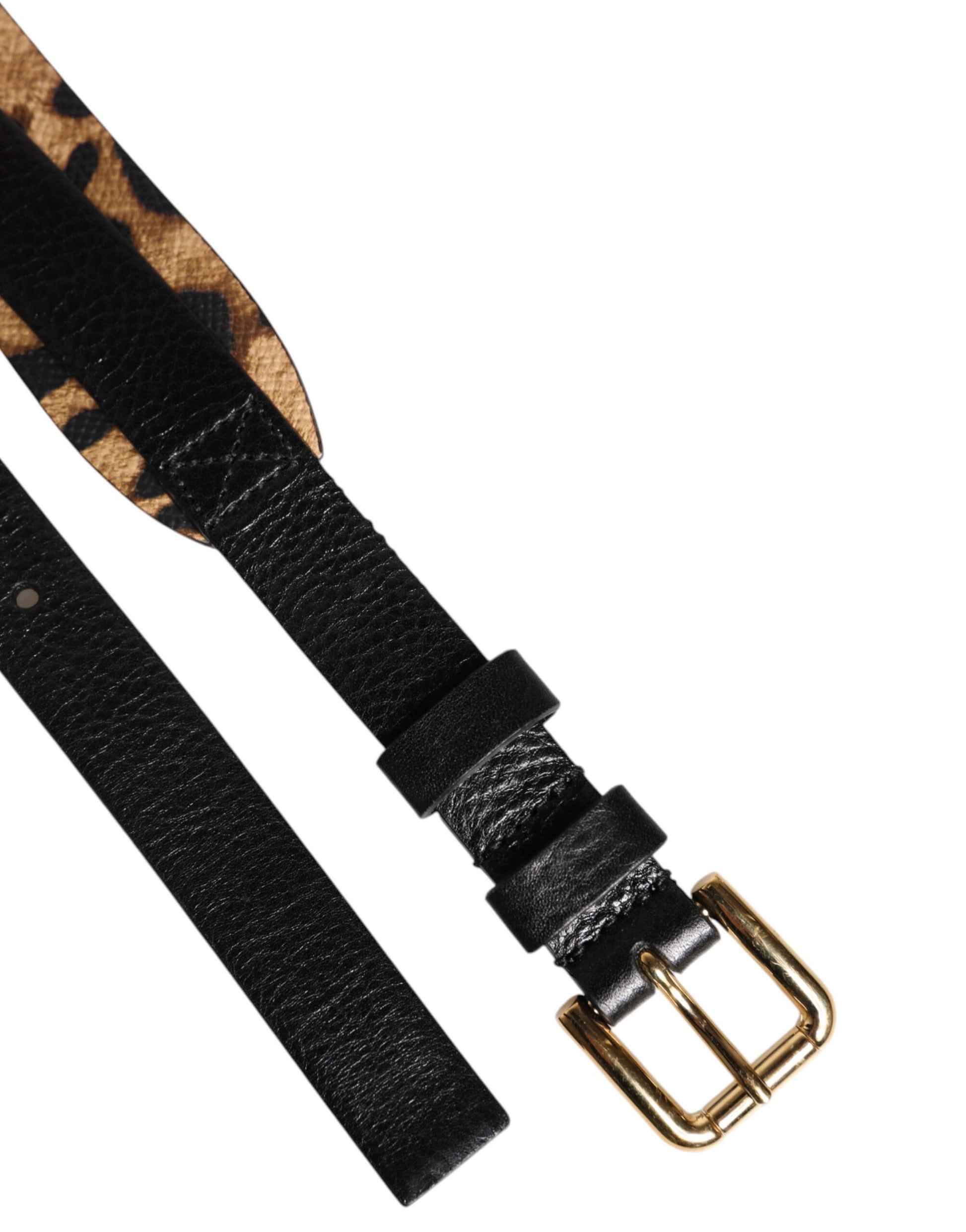 Ceinture Dolce & Gabbana léopard noire avec boucle en métal doré classique