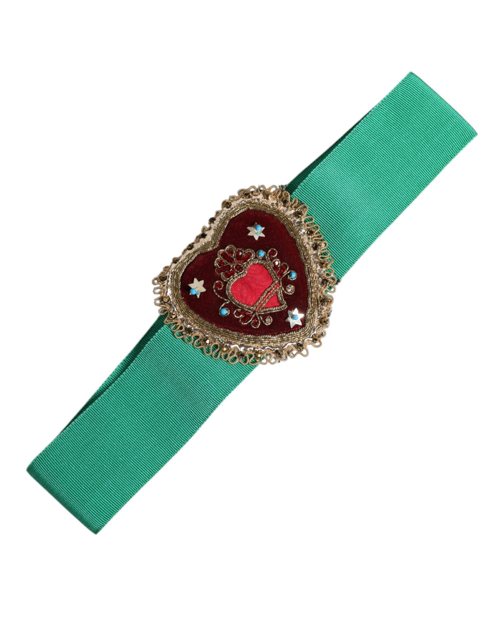 Ceinture Dolce & Gabbana verte extensible, taille large avec cœur orné