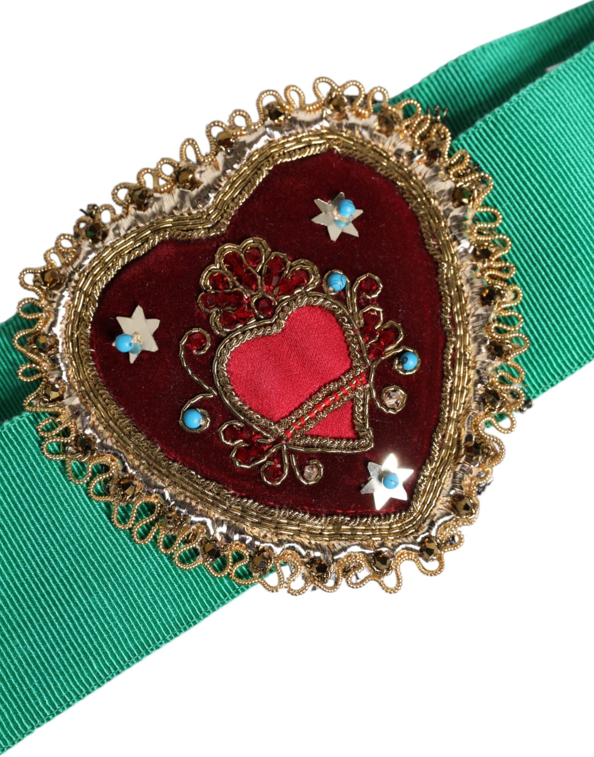Ceinture Dolce & Gabbana verte extensible, taille large avec cœur orné