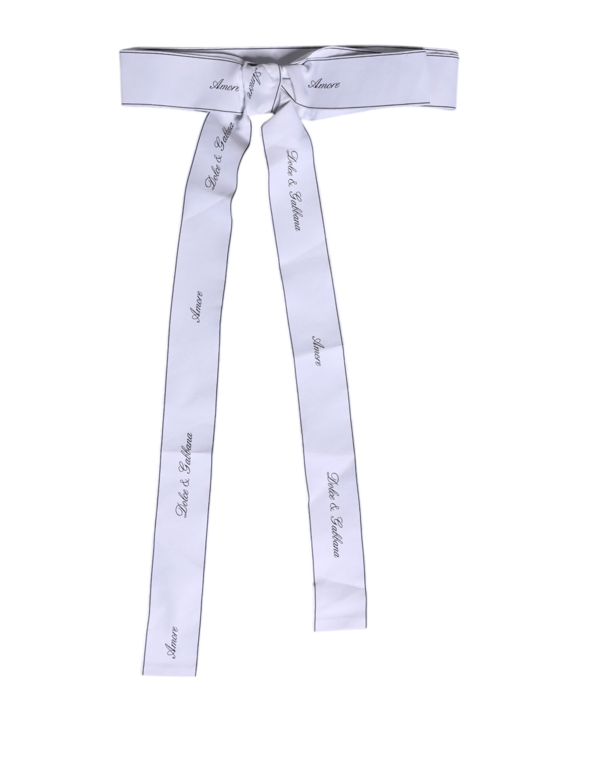 Ceinture Dolce & Gabbana Blanche avec Ruban à la Taille, Grand Nœud et Logo
