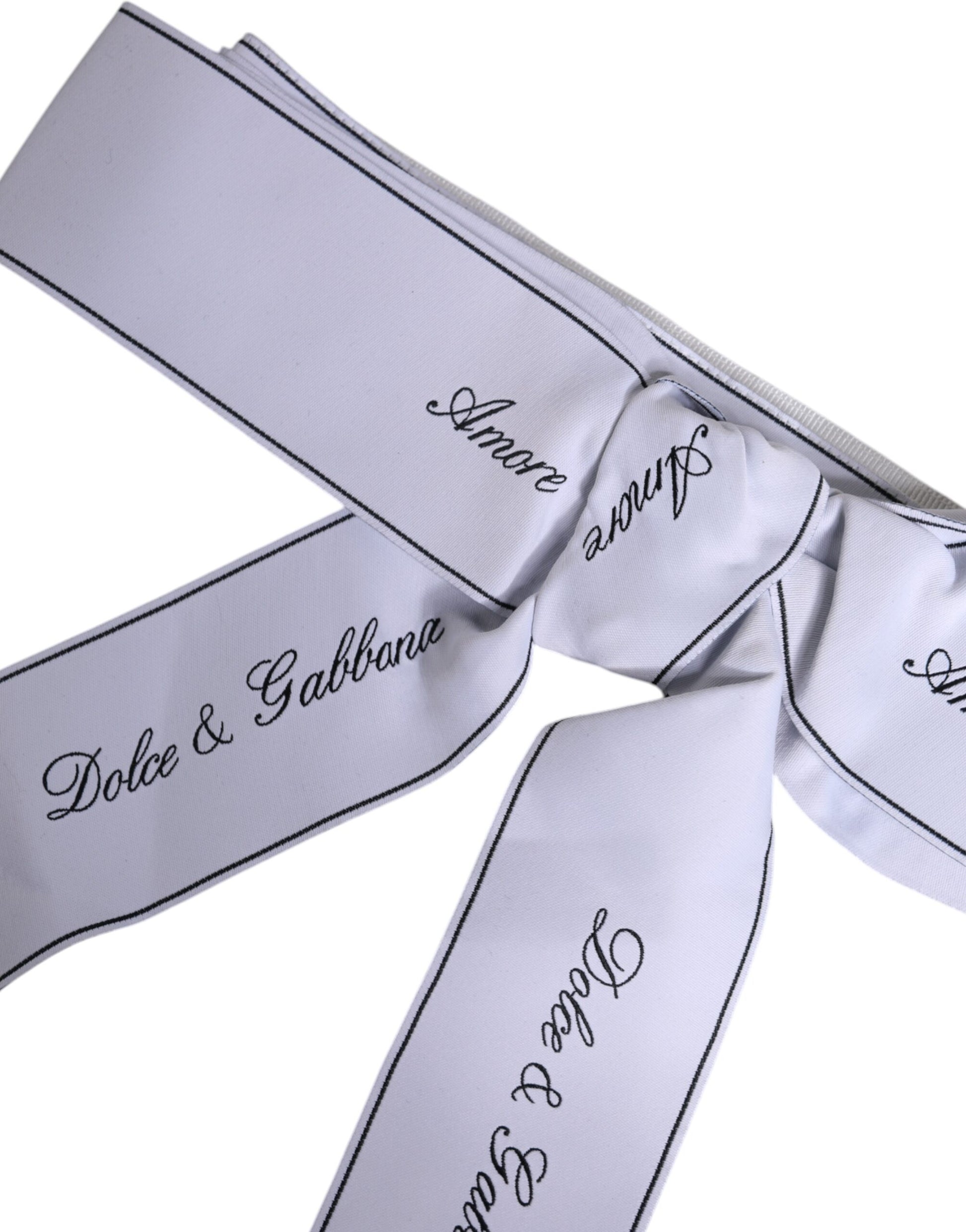 Ceinture Dolce & Gabbana Blanche avec Ruban à la Taille, Grand Nœud et Logo