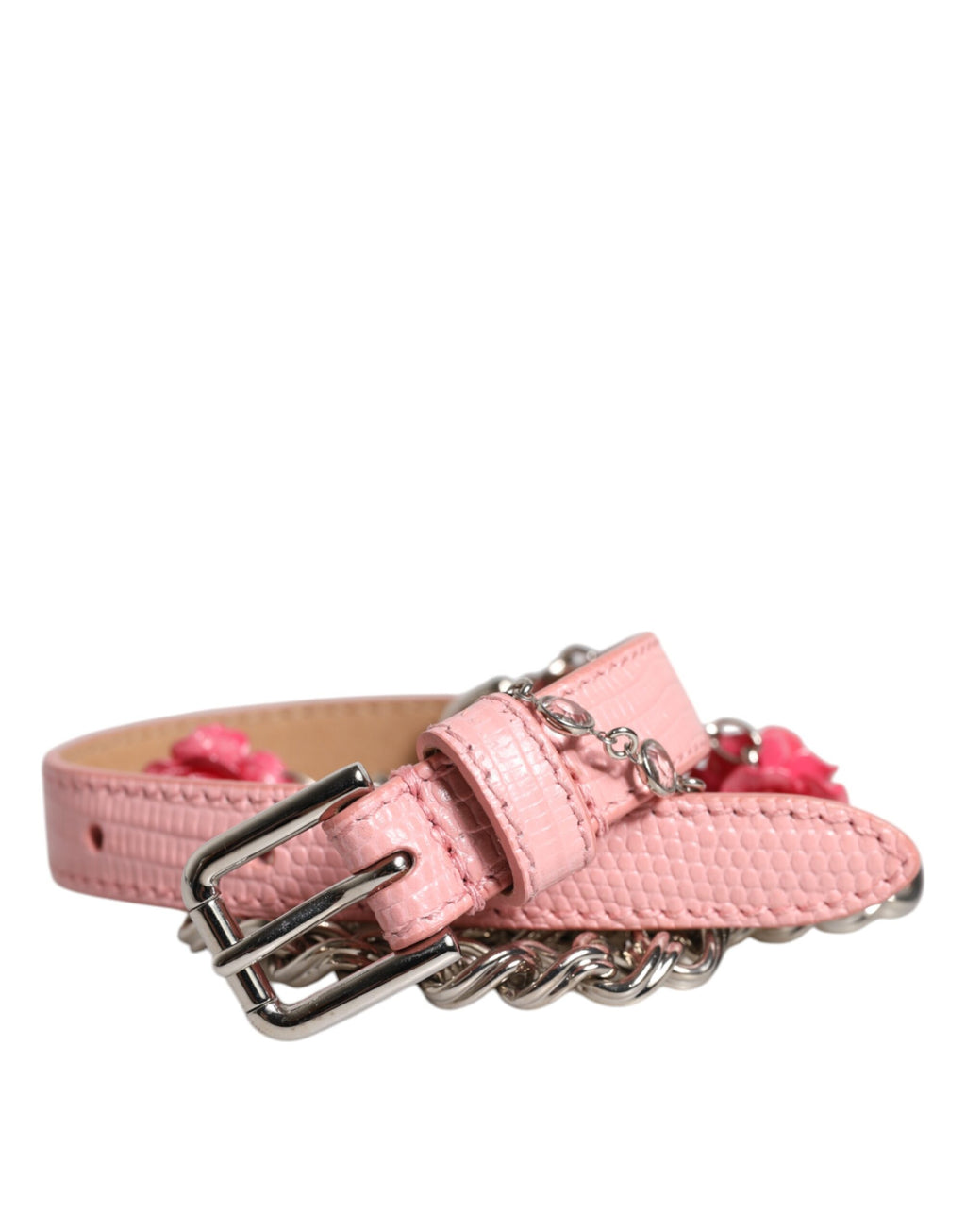 Ceinture en cuir texturé Dolce & Gabbana rose ornée de roses