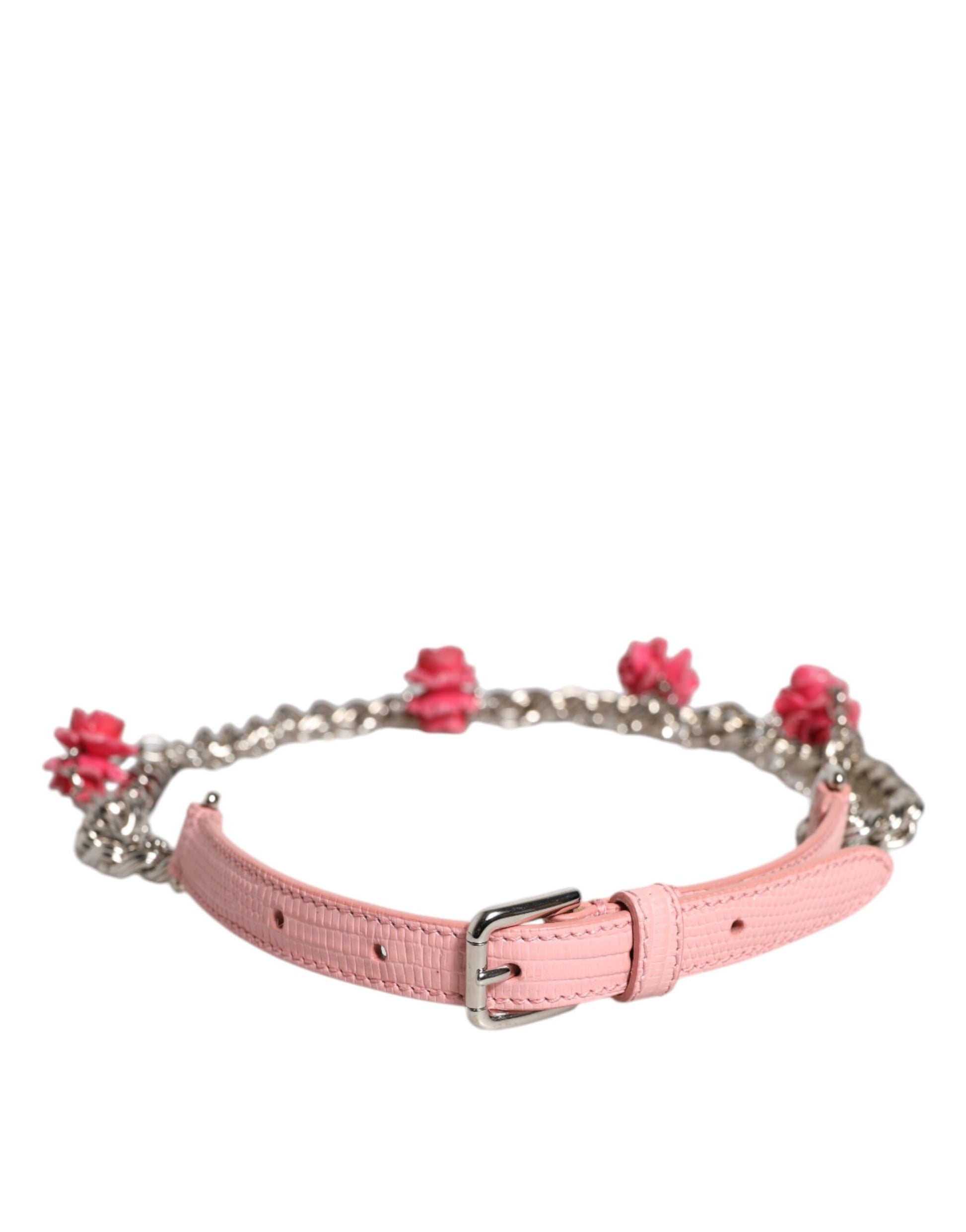 Ceinture en cuir texturé Dolce & Gabbana rose ornée de roses
