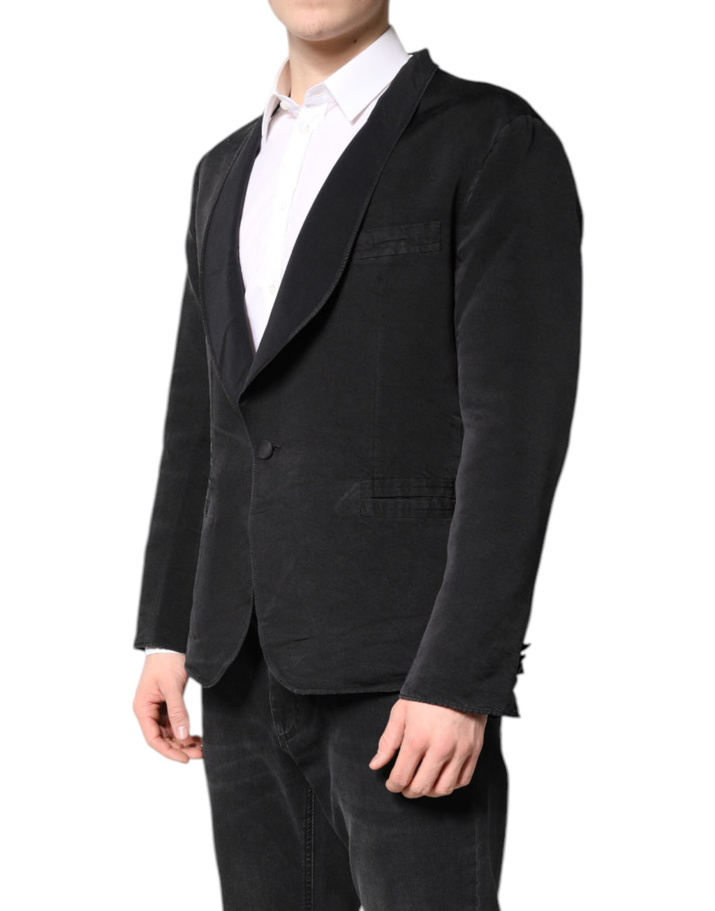 Costume Blazer Manteau Droit en Soie Noire Dolce & Gabbana