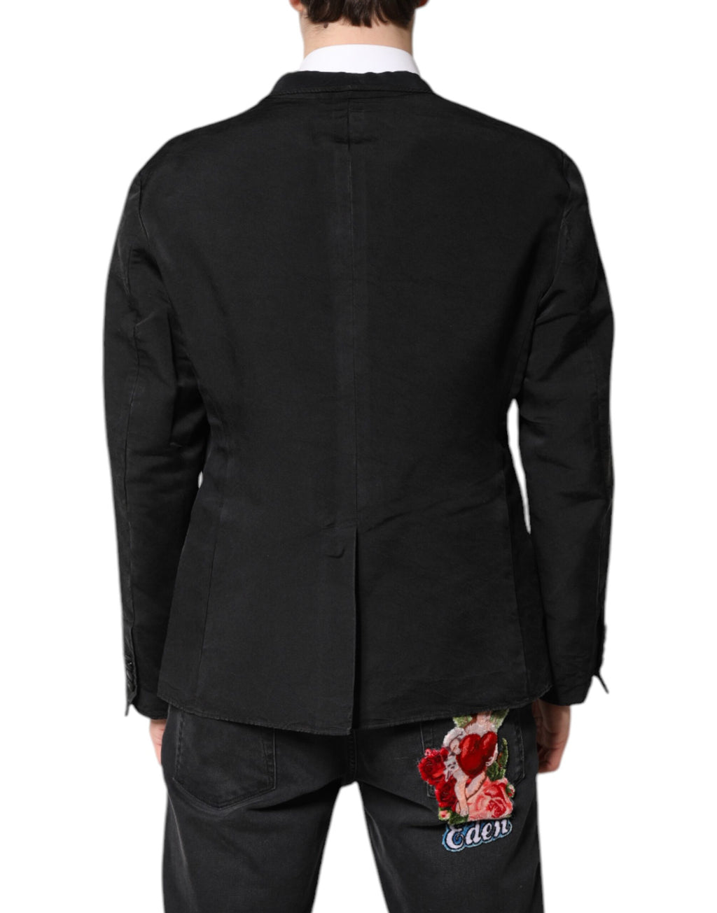 Costume Blazer Manteau Droit en Soie Noire Dolce & Gabbana