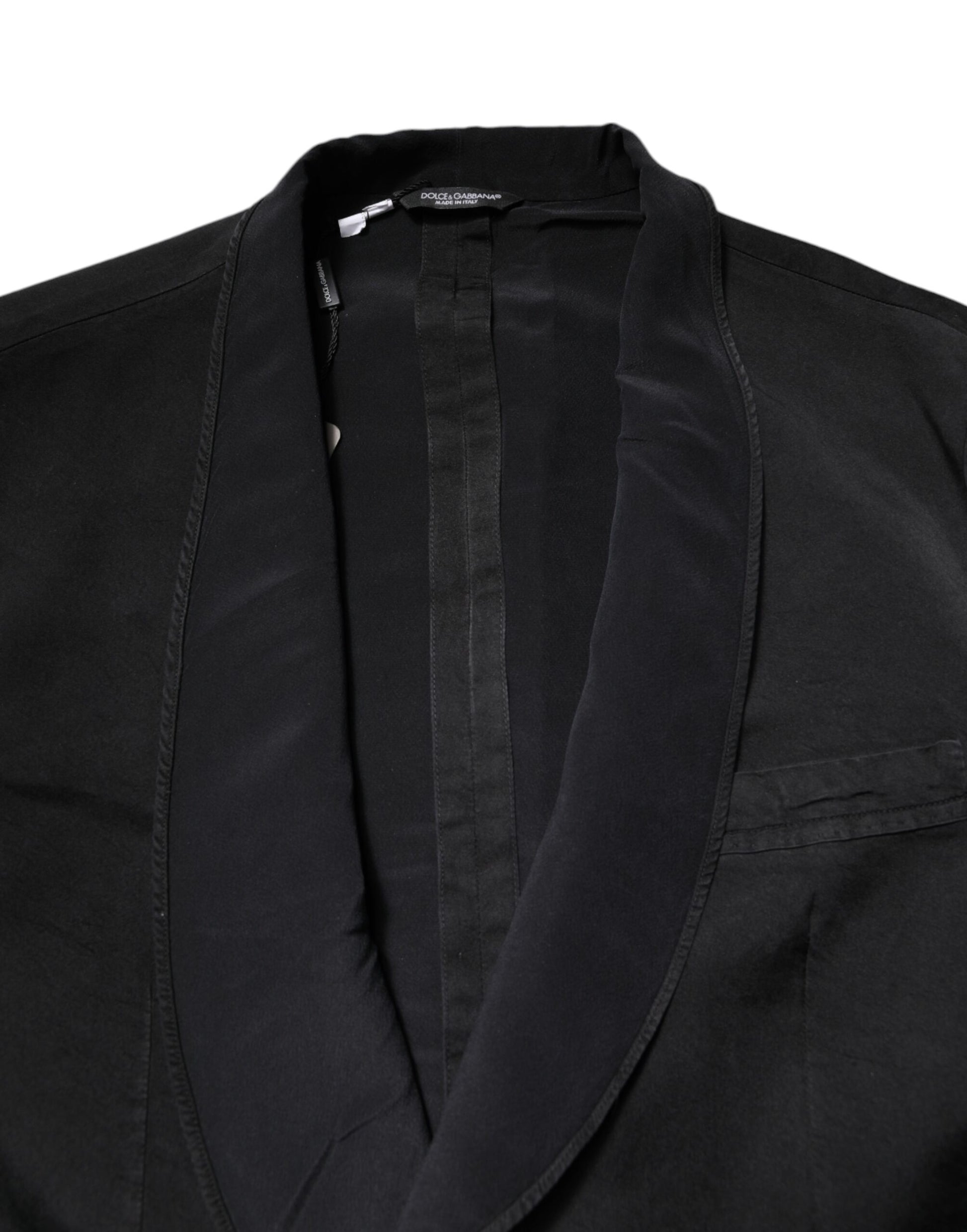 Costume Blazer Manteau Droit en Soie Noire Dolce & Gabbana