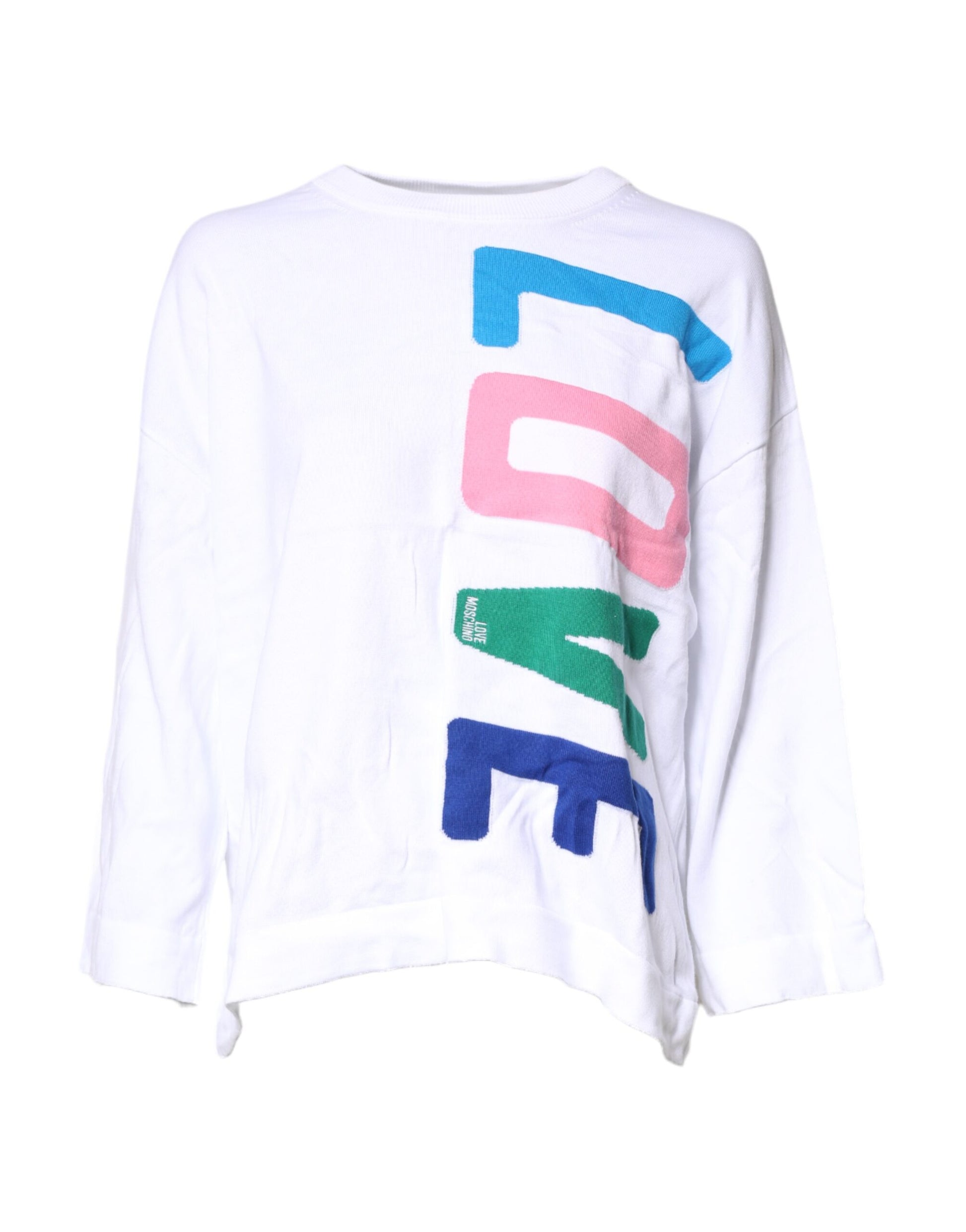 Love Moschino T-shirt en Coton Blanc à Imprimé Graphique et Manches Longues