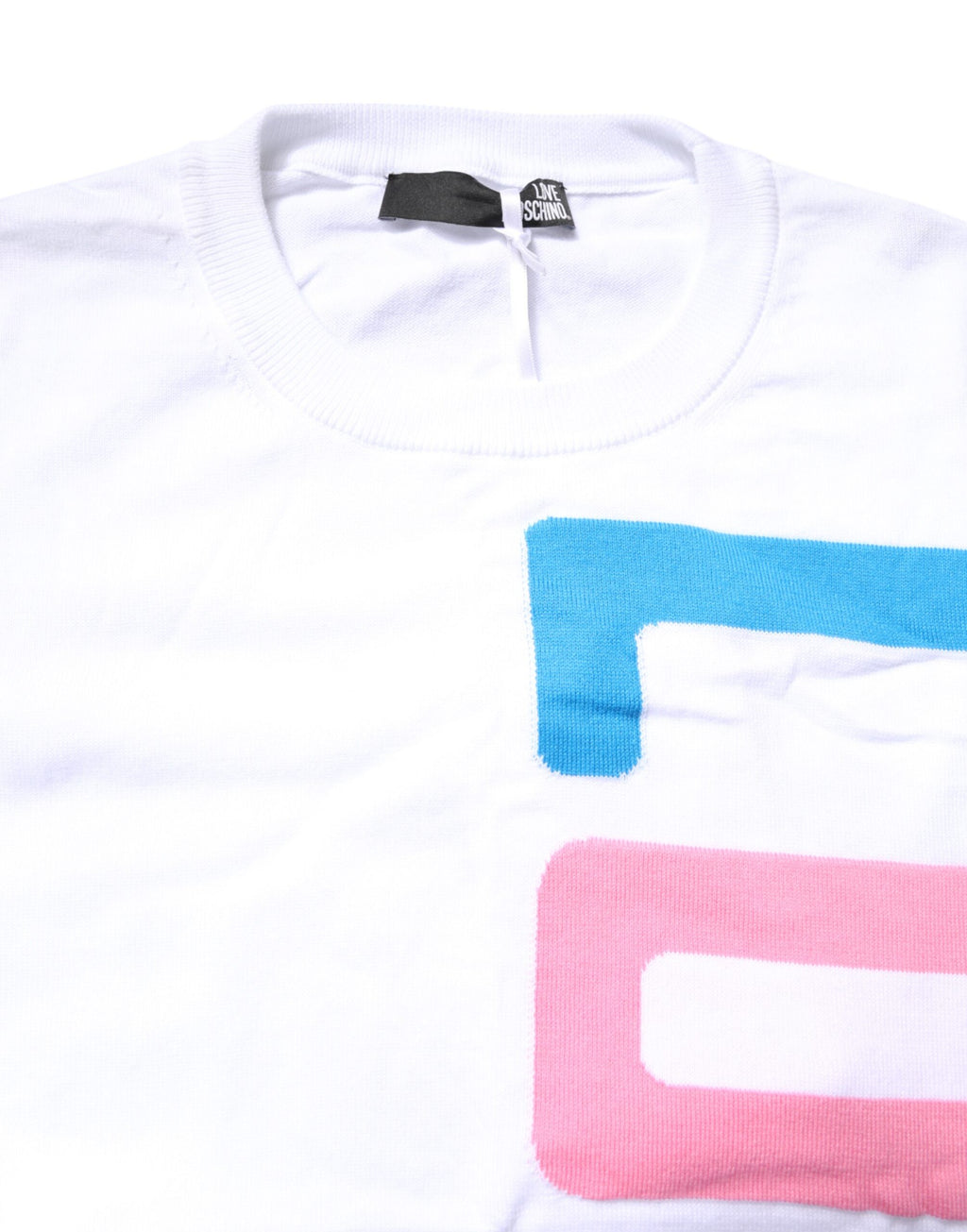 Love Moschino T-shirt en Coton Blanc à Imprimé Graphique et Manches Longues