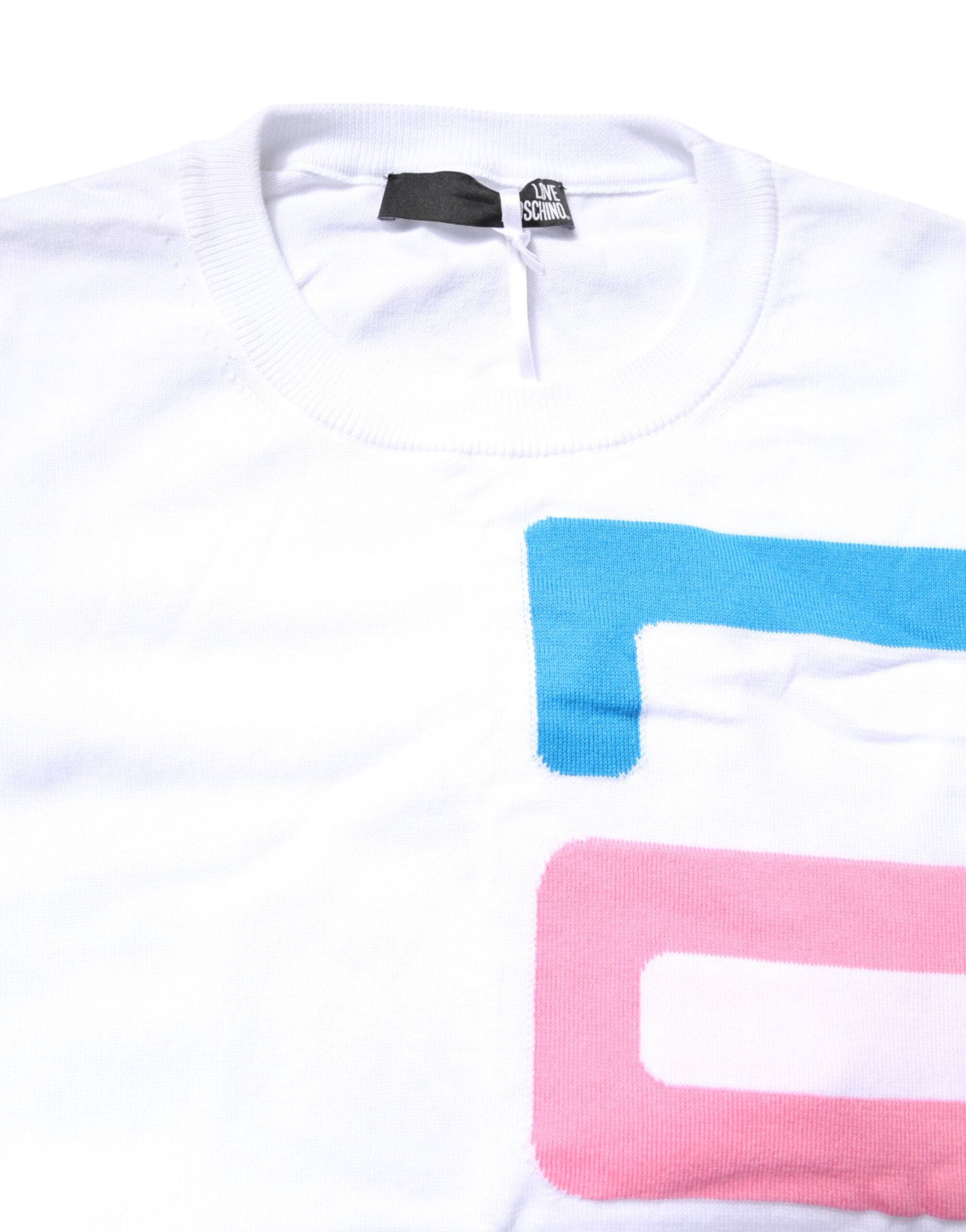 Love Moschino T-shirt en Coton Blanc à Imprimé Graphique et Manches Longues
