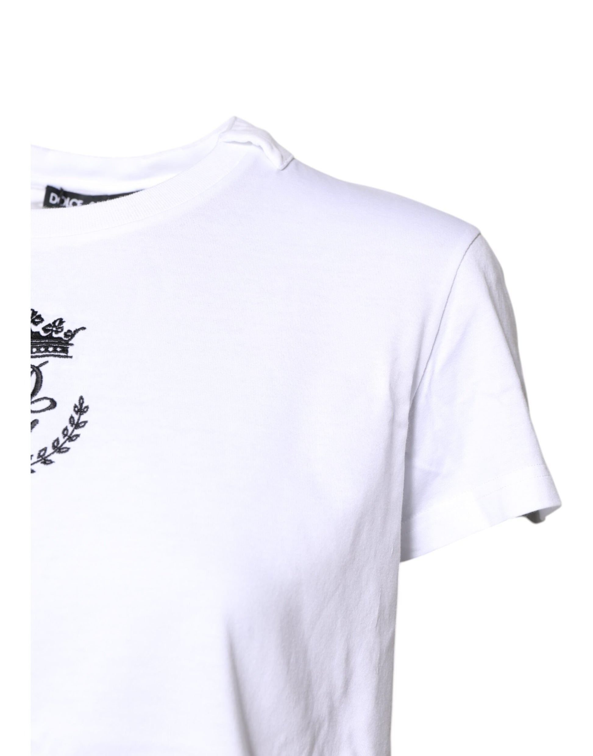 T-shirt à col rond en coton blanc avec logo couronne Dolce & Gabbana