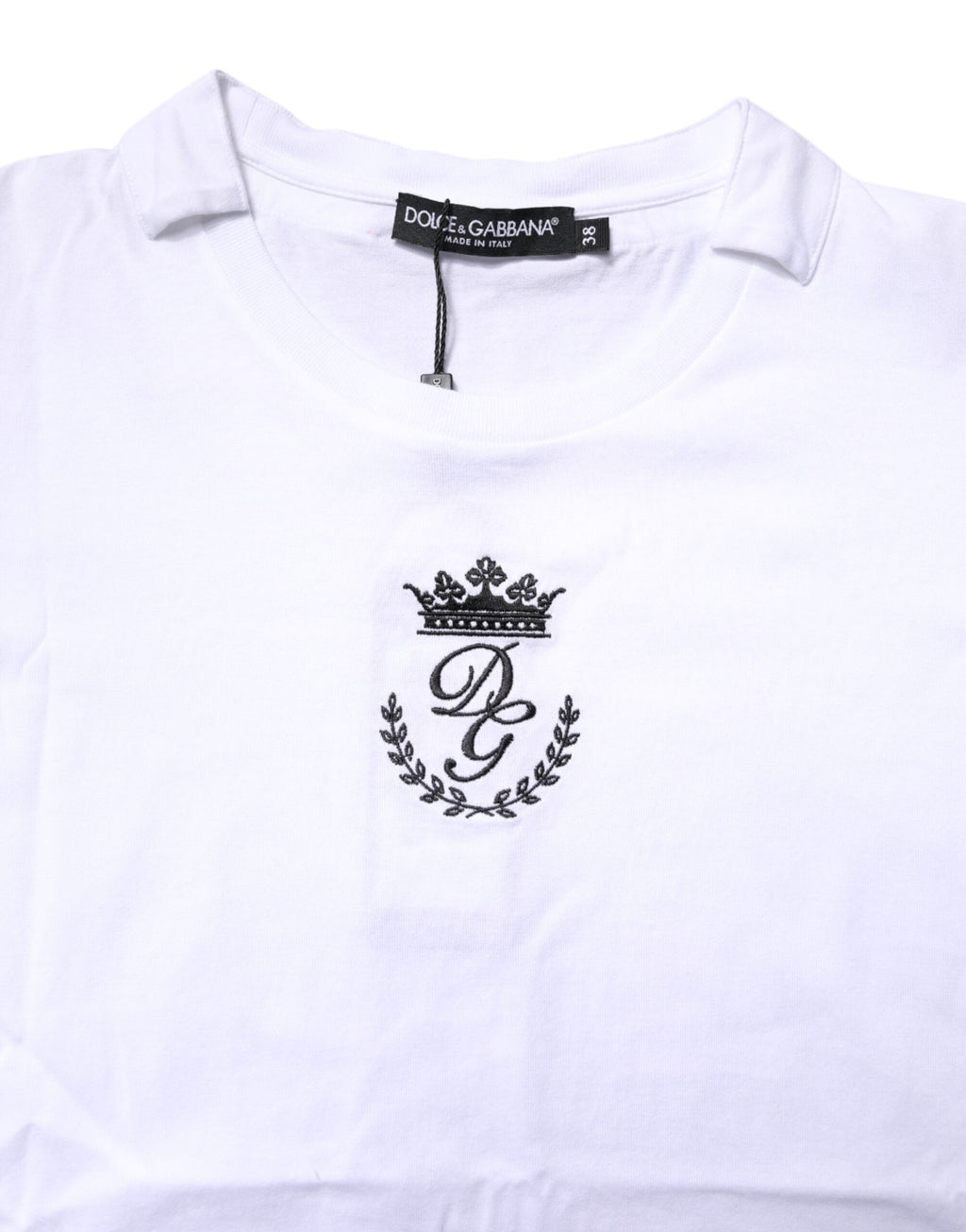 T-shirt à col rond en coton blanc avec logo couronne Dolce & Gabbana