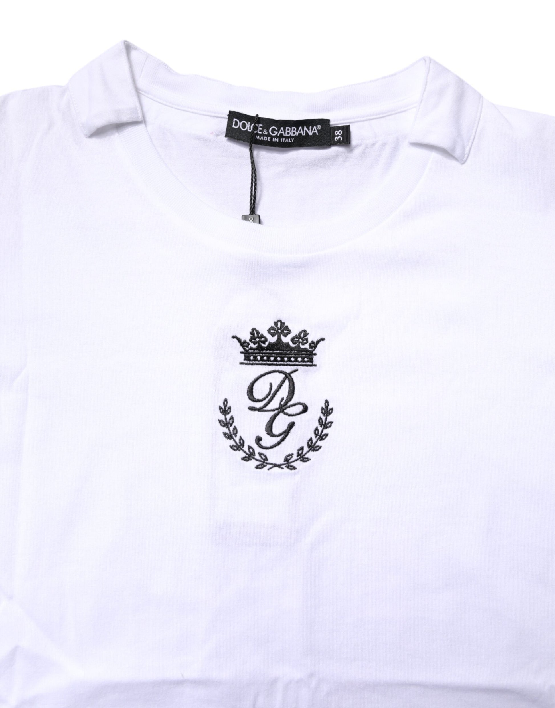 T-shirt à col rond en coton blanc avec logo couronne Dolce & Gabbana
