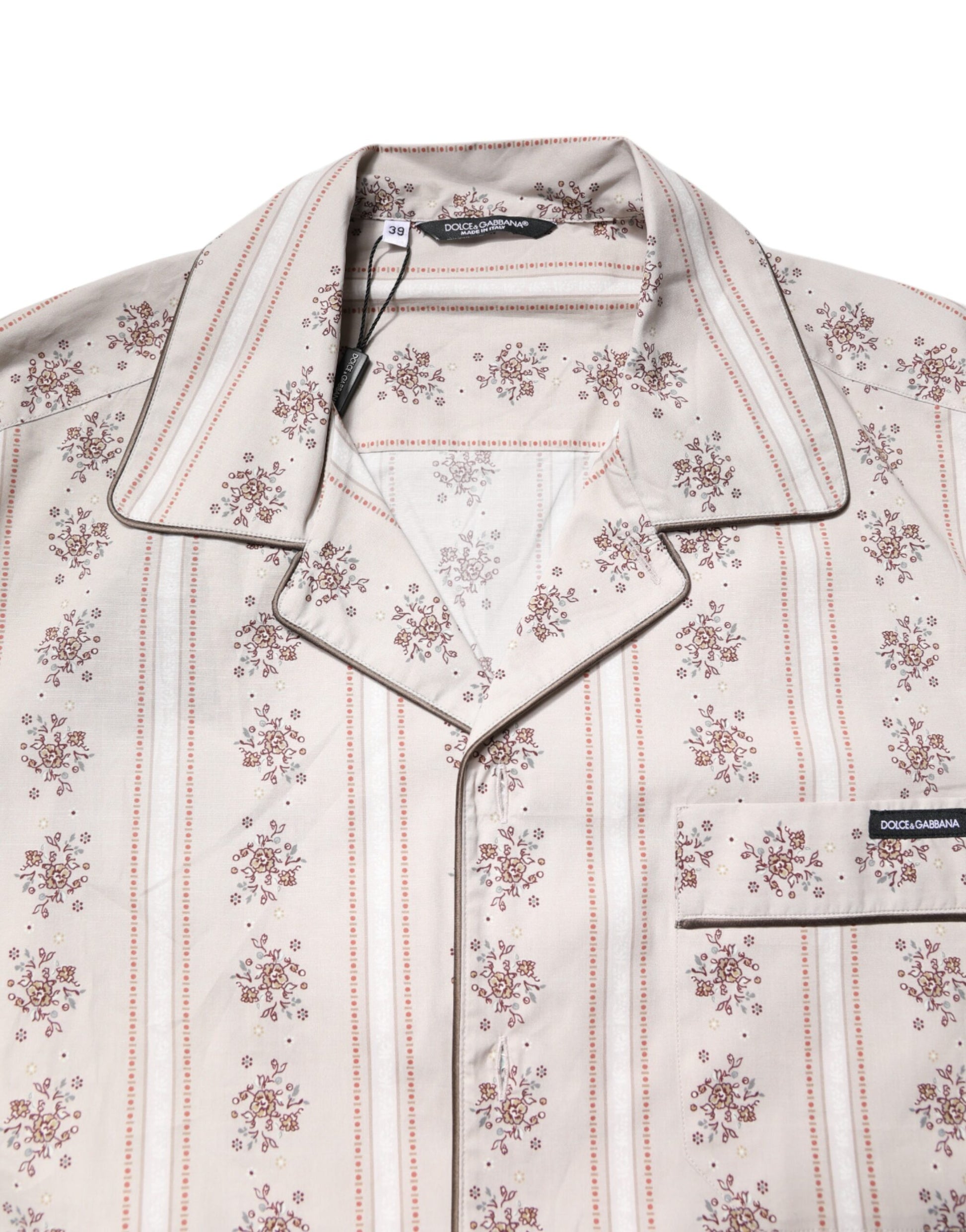 Dolce &amp; Gabbana Beige Herren-Pyjama-Set aus Baumwolle mit Blumendruck