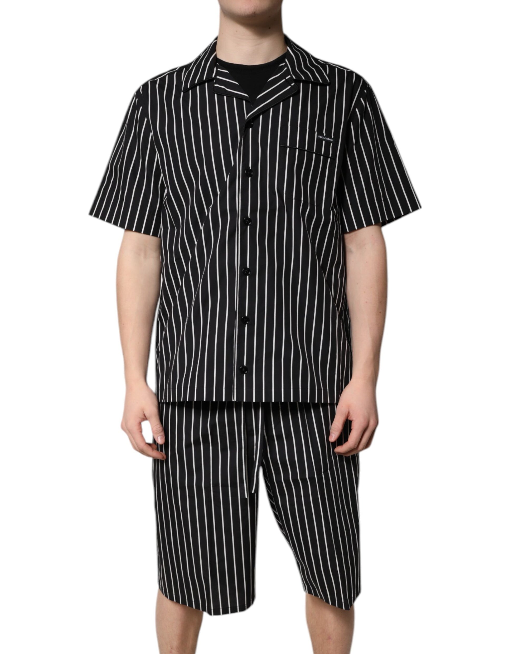 Dolce & Gabbana Ensemble Pyjama Homme Coton Rayures Noires et Blanches