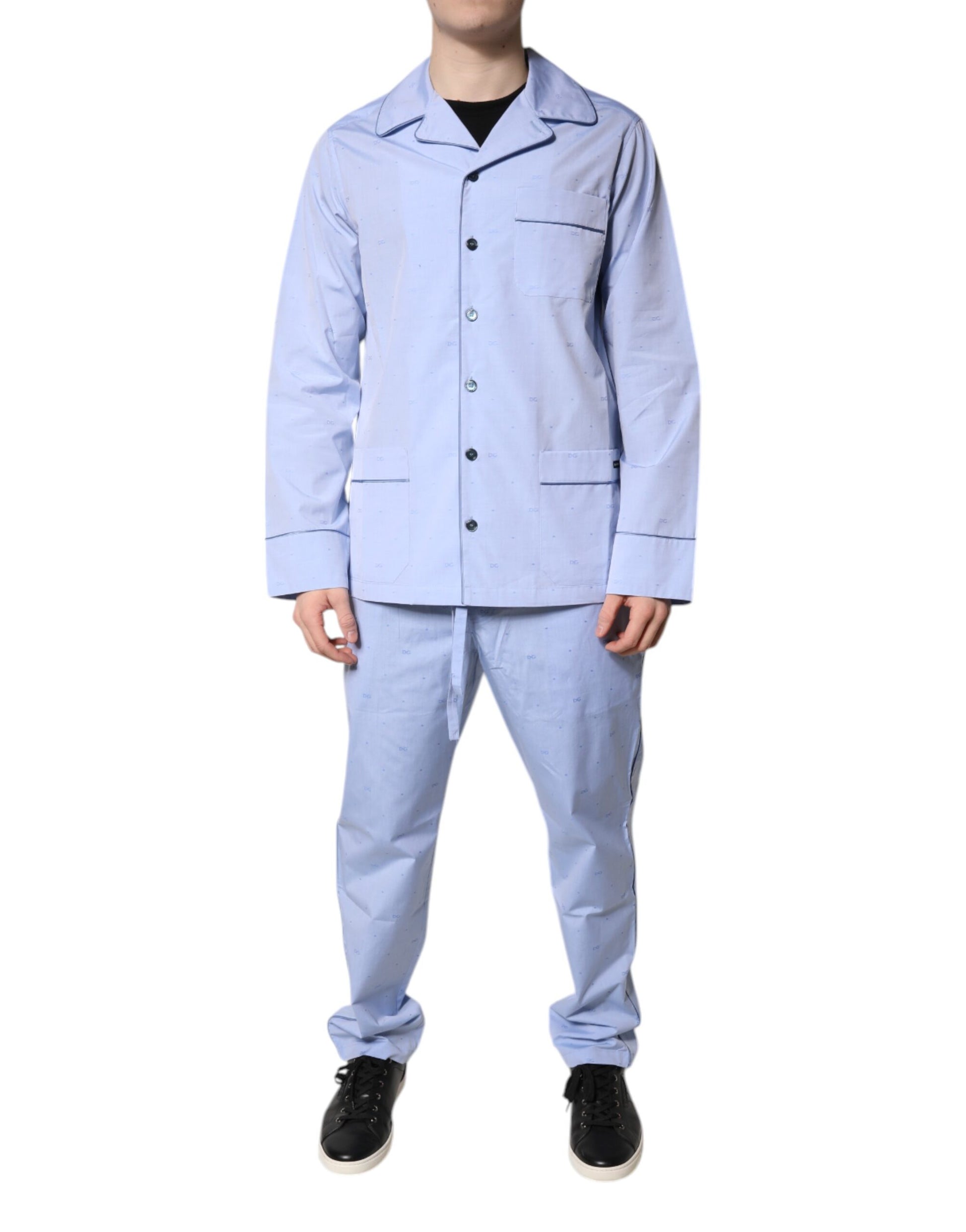 Ensemble pyjama Dolce & Gabbana Light Blue DG Logo en coton pour homme