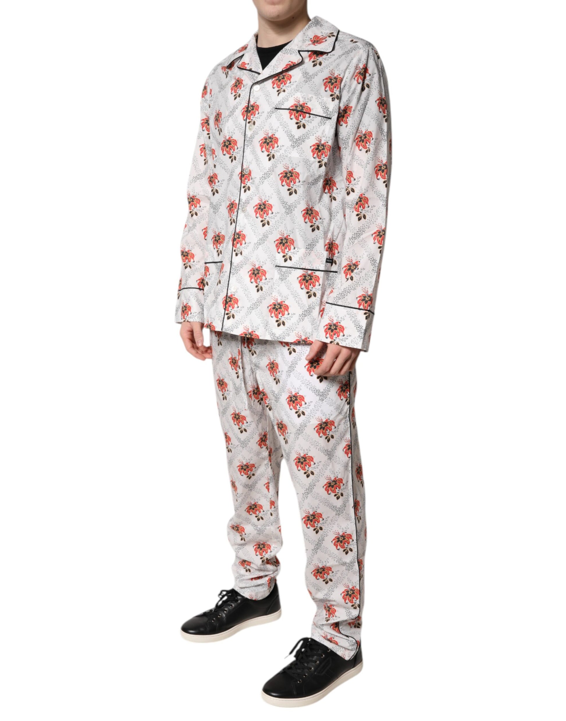 Dolce &amp; Gabbana Pyjama-Set aus Baumwolle mit mehrfarbigem Blumendruck, Nachtwäsche