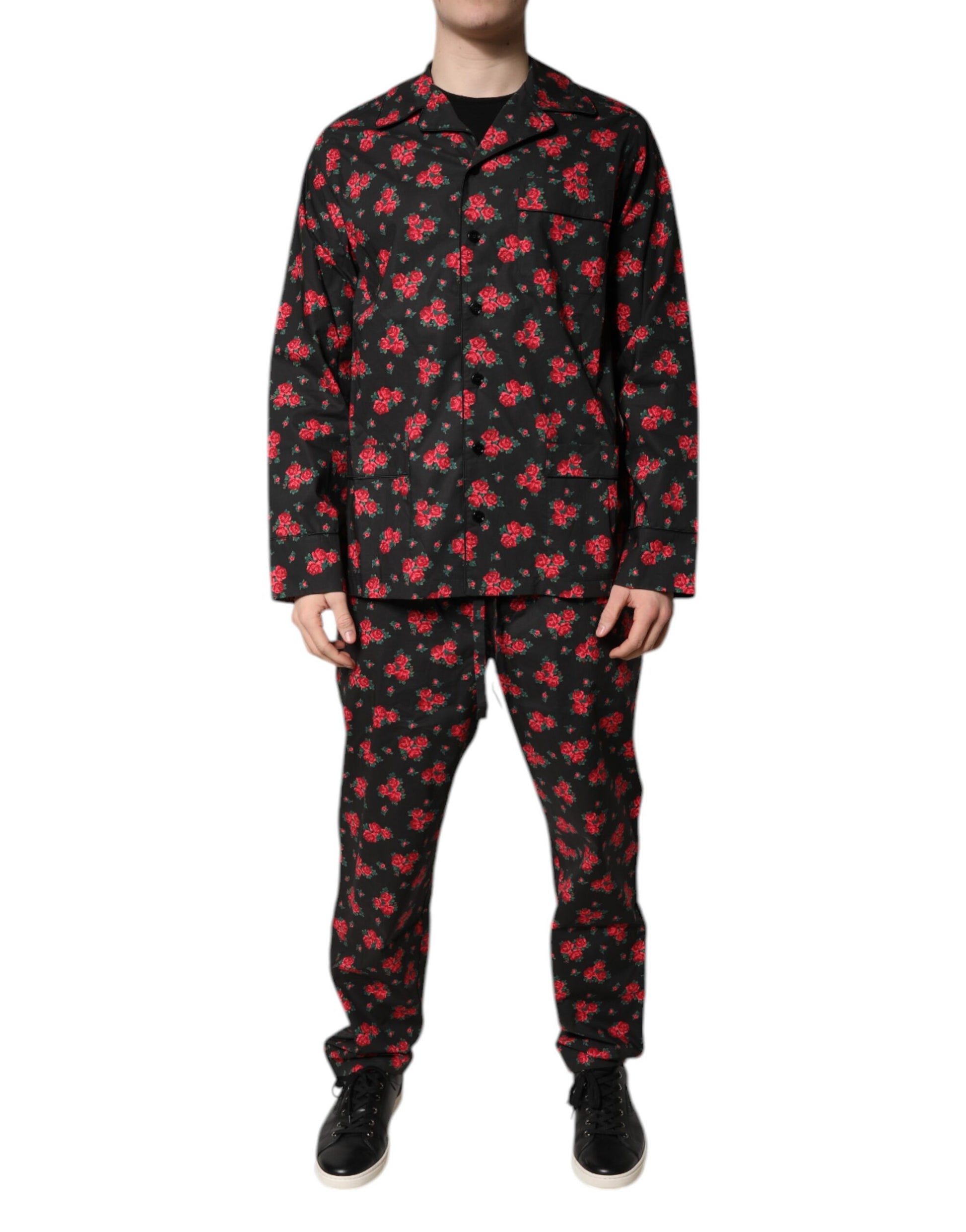 Dolce & Gabbana Ensemble de pyjama et vêtement de nuit en coton noir à imprimé floral pour homme