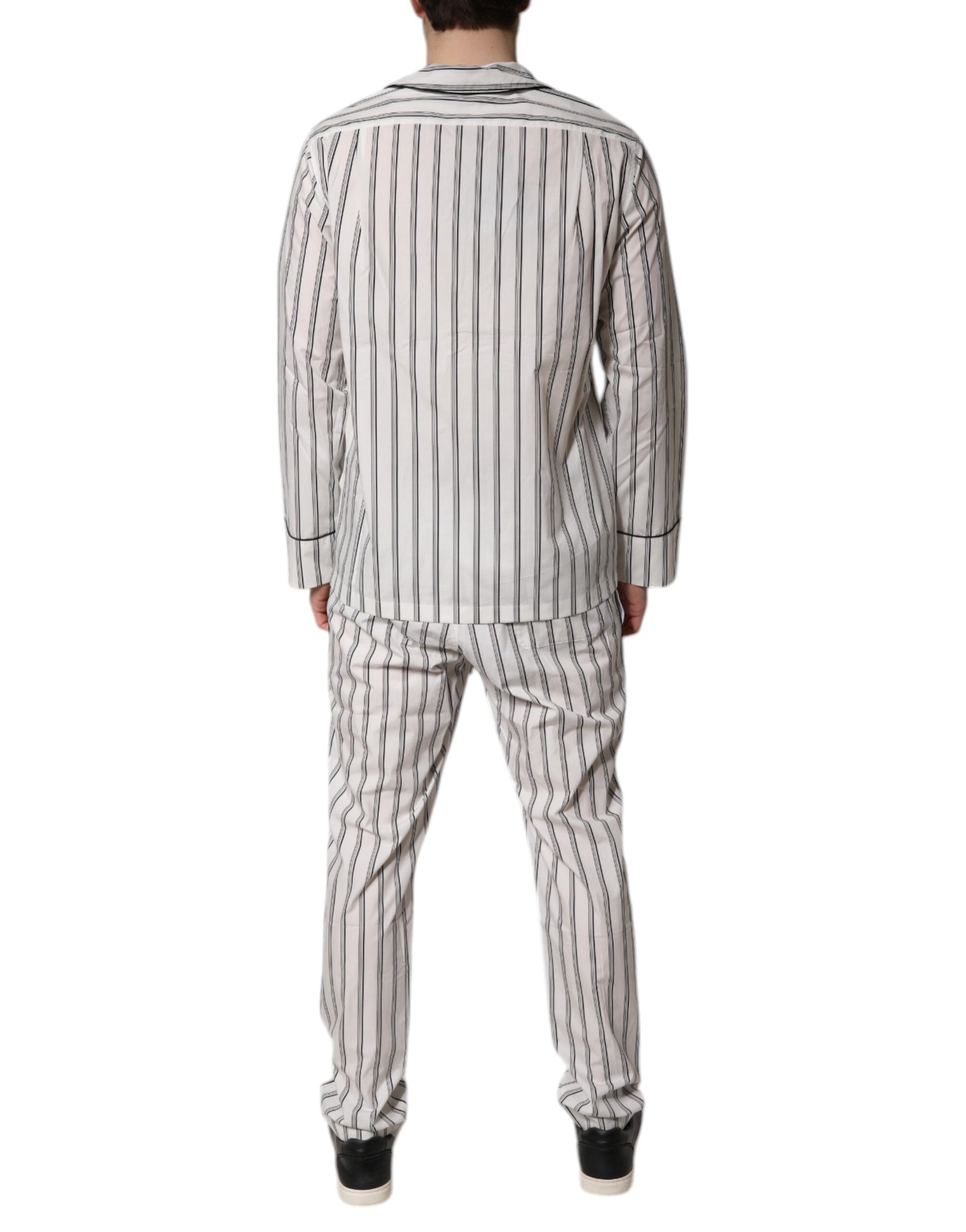 Dolce &amp; Gabbana Weiß Schwarz Streifen Baumwolle Männer Pyjama Set Nachtwäsche