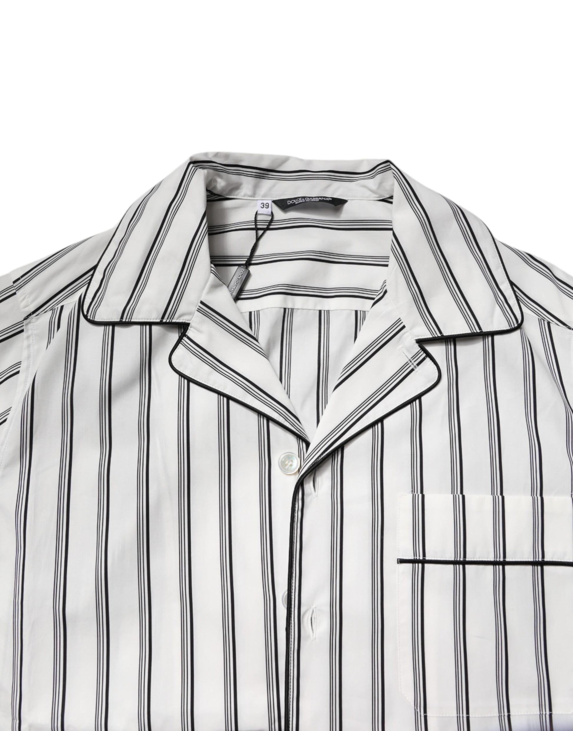 Dolce &amp; Gabbana Weiß Schwarz Streifen Baumwolle Männer Pyjama Set Nachtwäsche