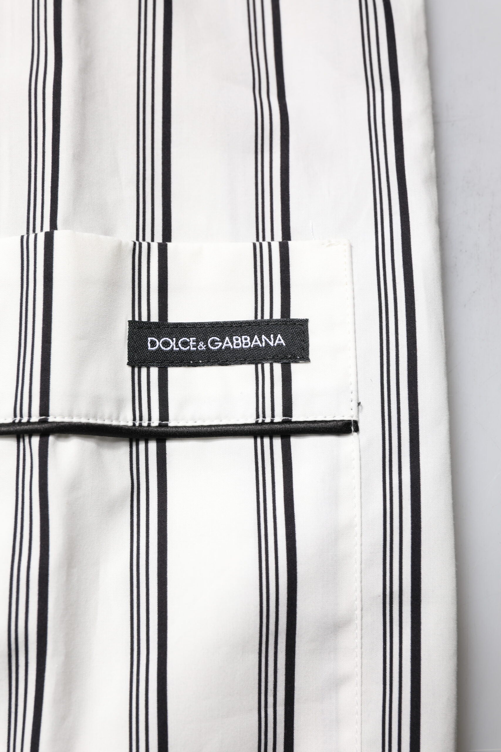 Dolce &amp; Gabbana Weiß Schwarz Streifen Baumwolle Männer Pyjama Set Nachtwäsche