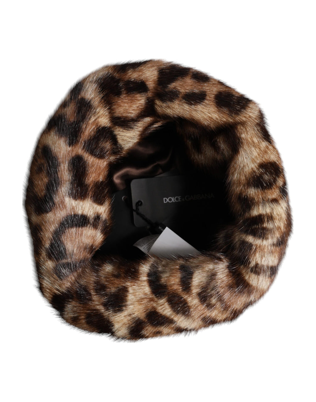 Chapeau cloche Dolce & Gabbana léopard marron en fausse fourrure pour femme