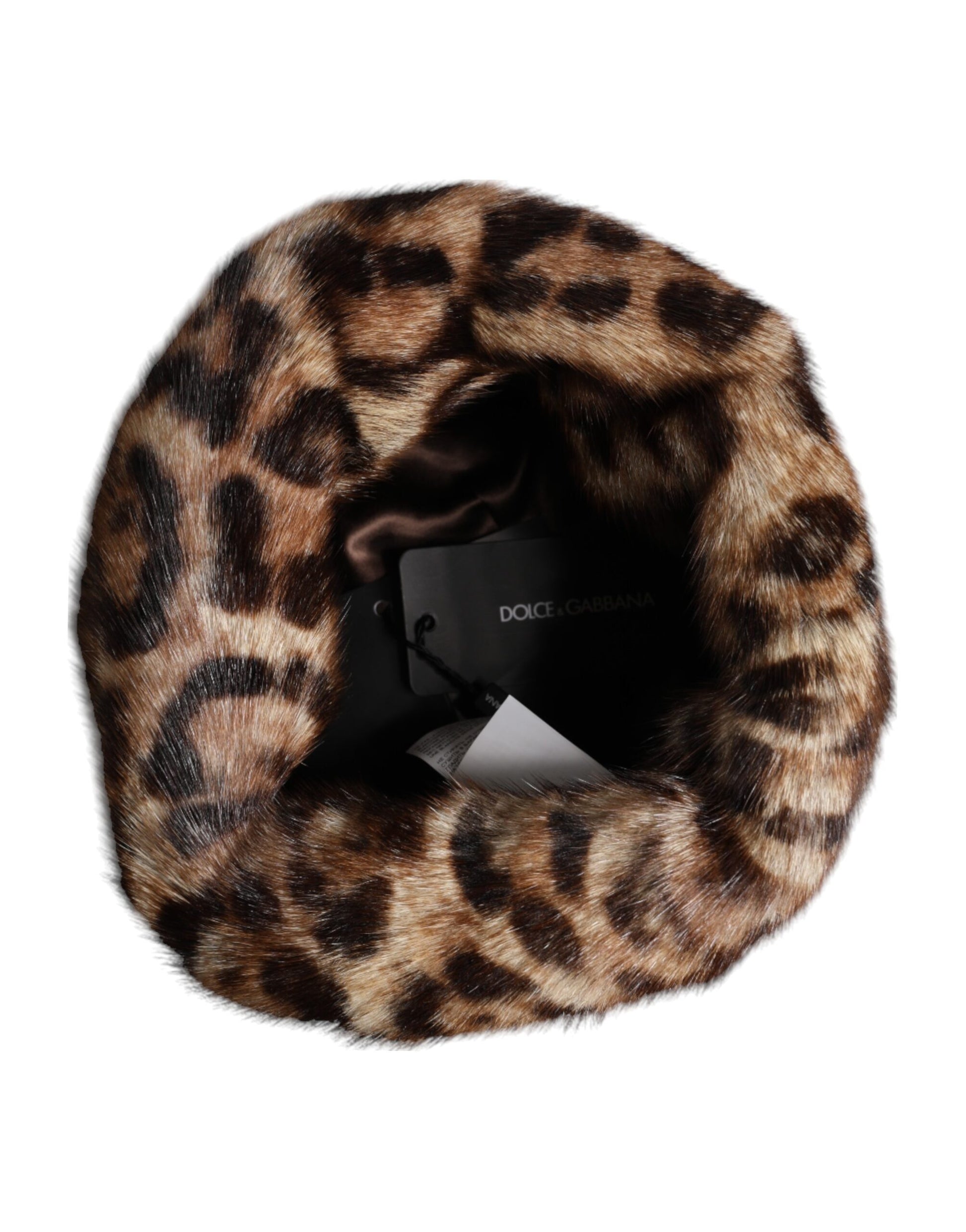 Chapeau cloche Dolce & Gabbana léopard marron en fausse fourrure pour femme