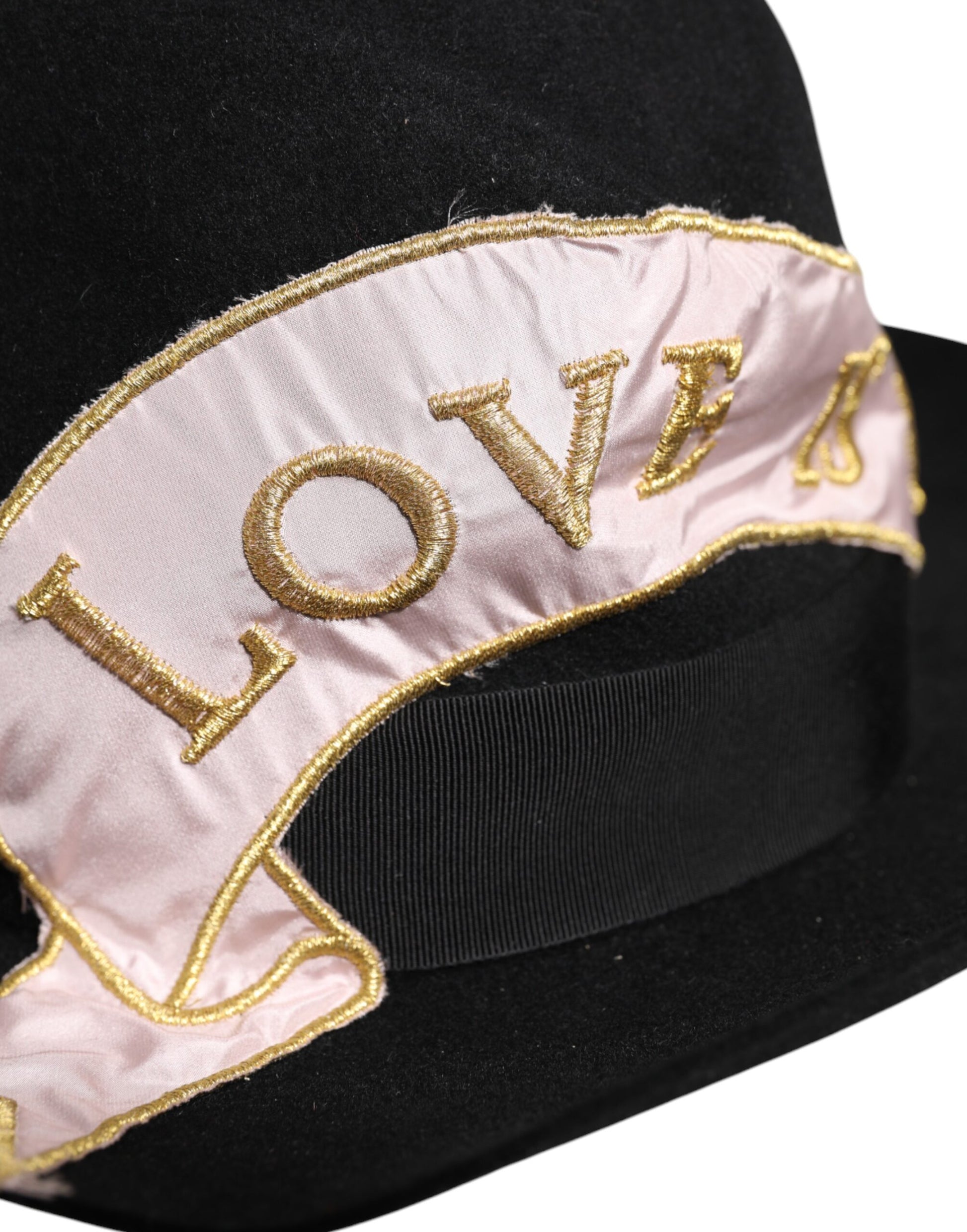 Chapeau à large bord brodé du logo Dolce & Gabbana noir pour femme