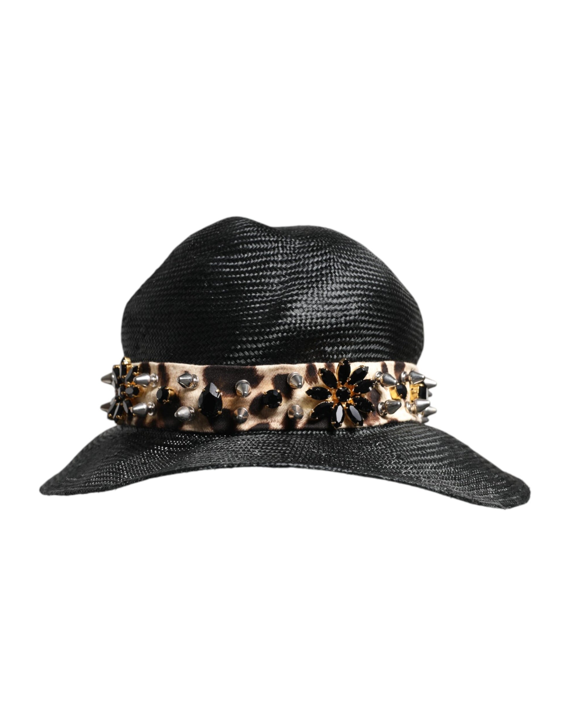 Chapeau à large bord Dolce & Gabbana en paille noire orné de cristaux