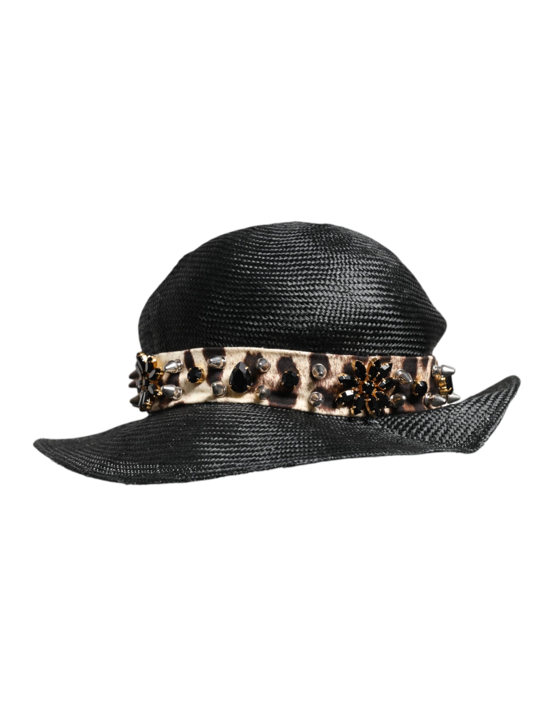 Chapeau à large bord Dolce & Gabbana en paille noire orné de cristaux
